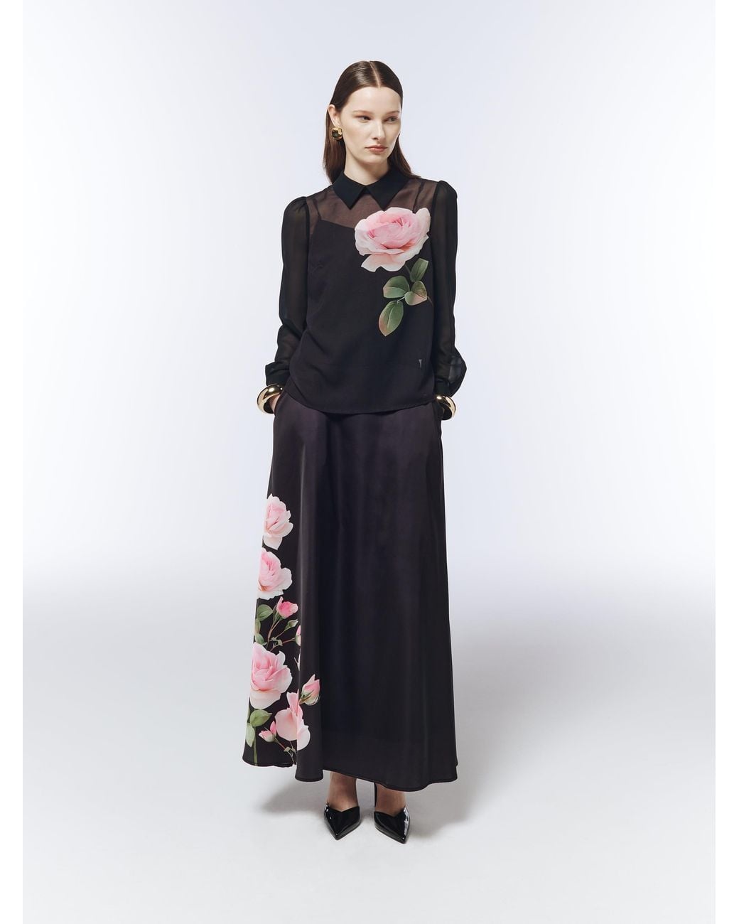 Sour Figs Purple Rose Placement A-Line Maxi Skirt