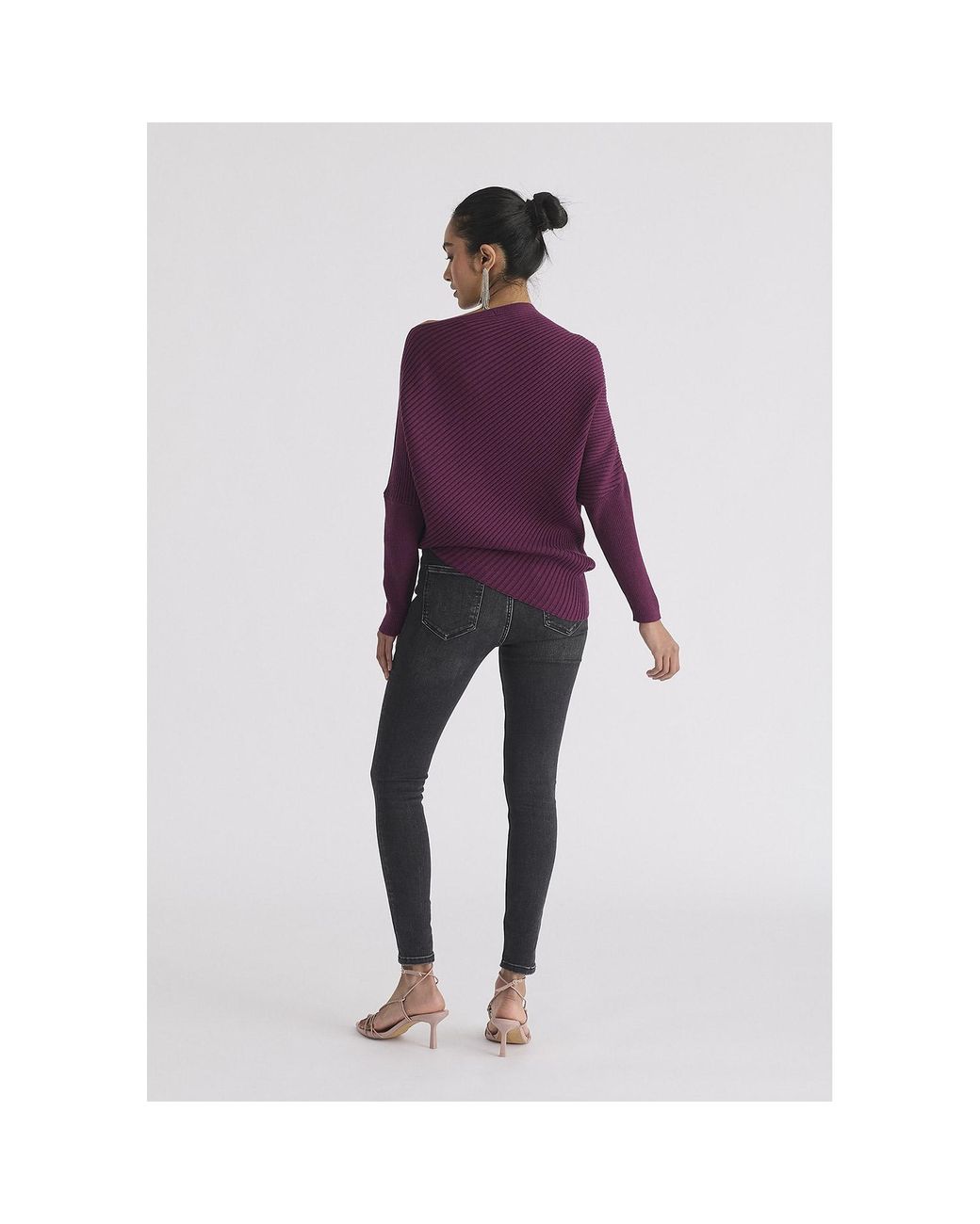 Paisie Purple Draped Asymmetric Knit Jumper