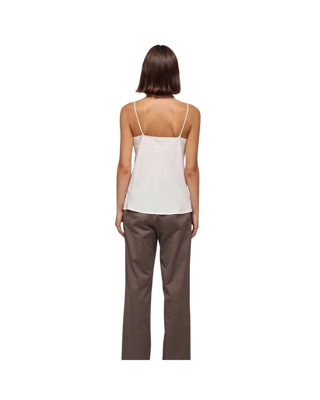 Humans & Land White Neutrals Cream Laced Silk Lingerie Top