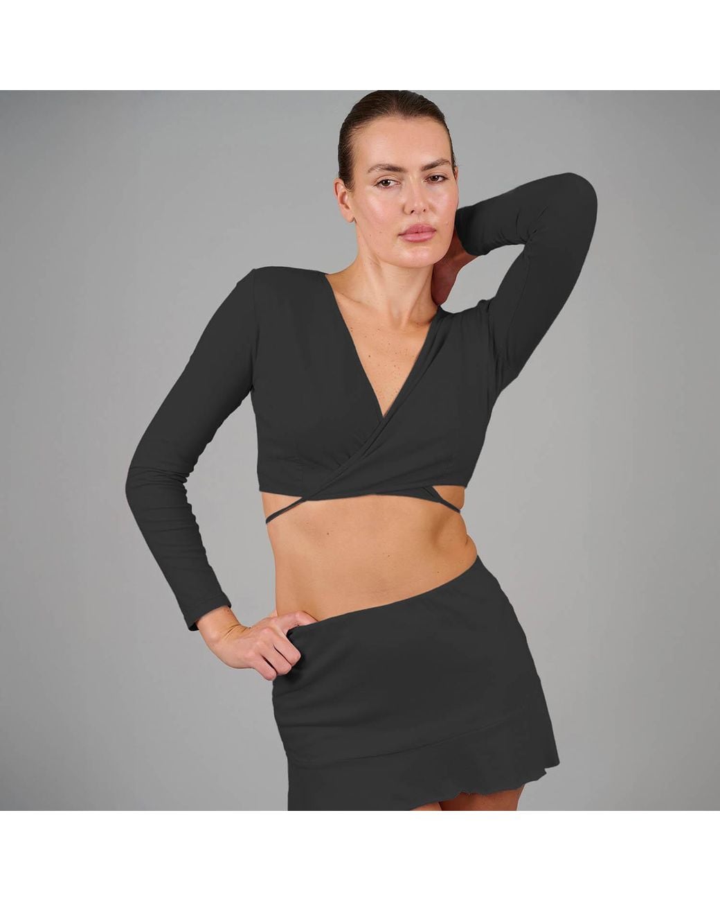 Love and Nostalgia Gray Cross Your Heart Wrap Top