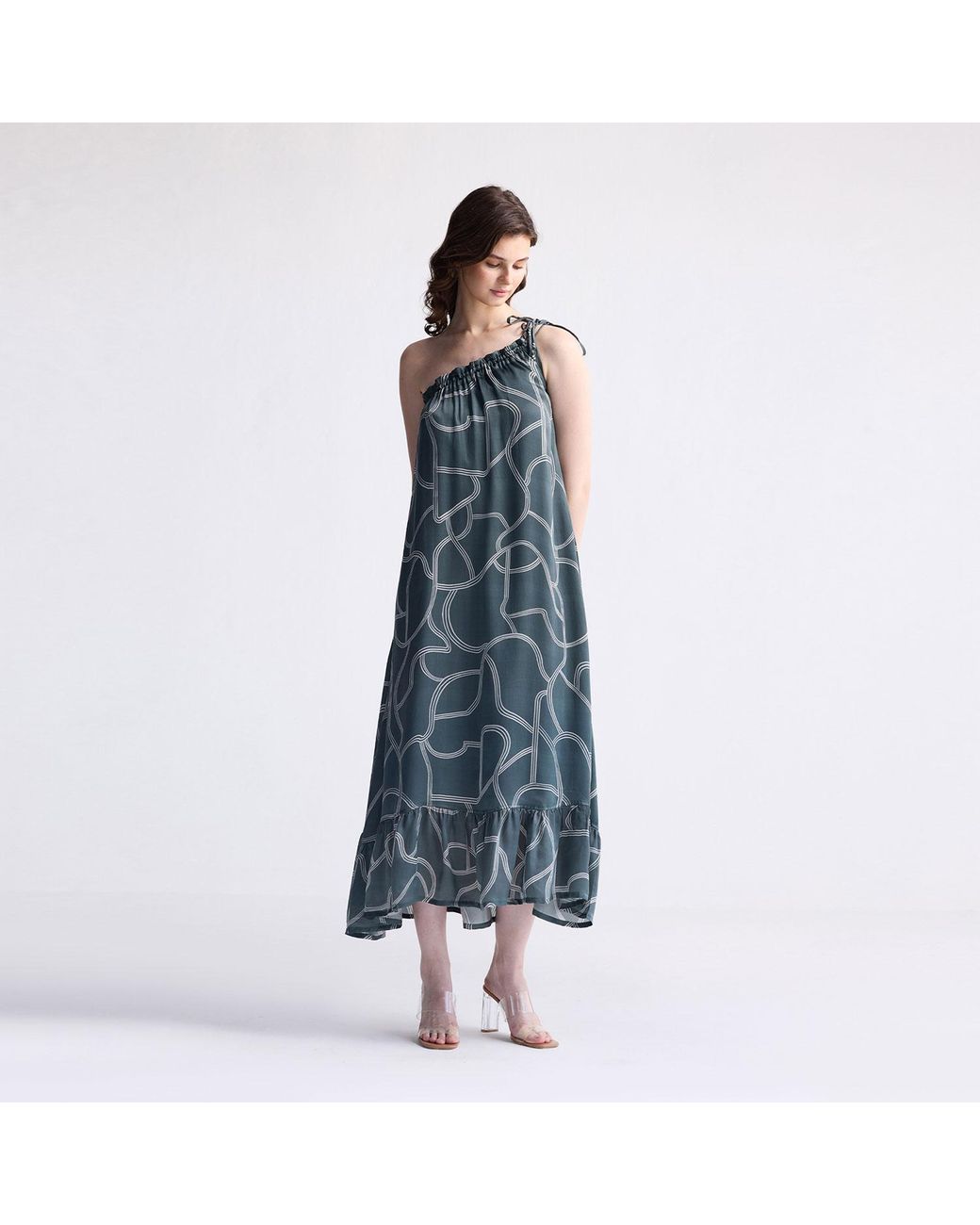 REISTOR Blue One Shoulder Maxi Dress