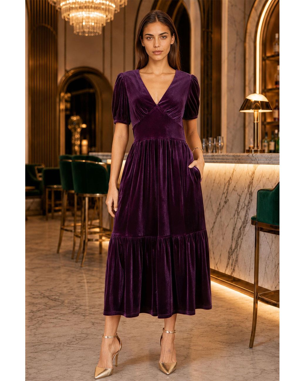 Yumi' Purple Velvet Midi Dress