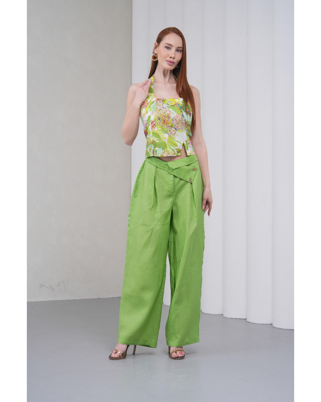 Lumina Eligma Yellow The Halterline Linen Blouse