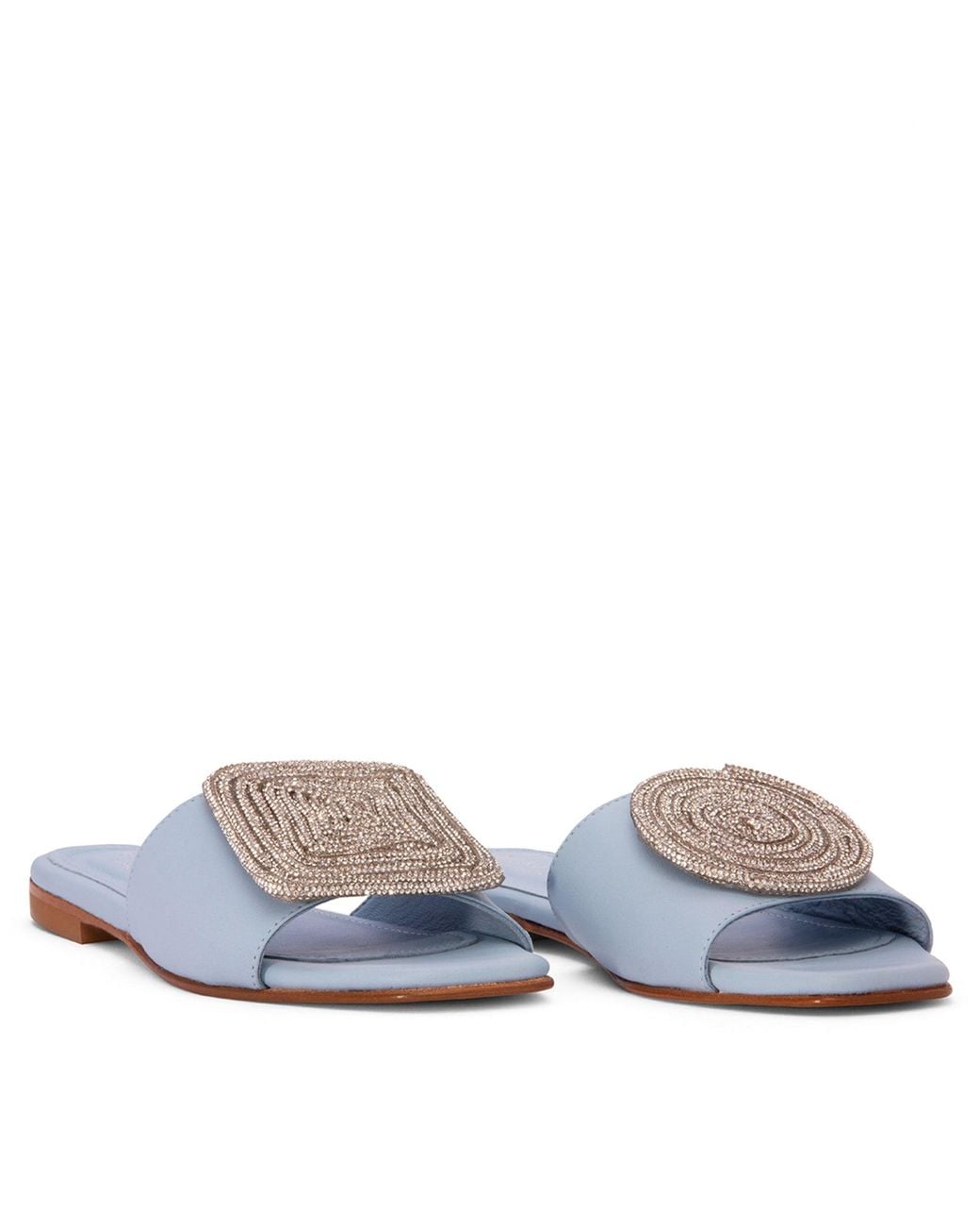 Beautiisoles by Robyn Shreiber Made in Italy Blue Adeline Baby Leather Work Evening Party Comfortable Flat Sexy Sandal