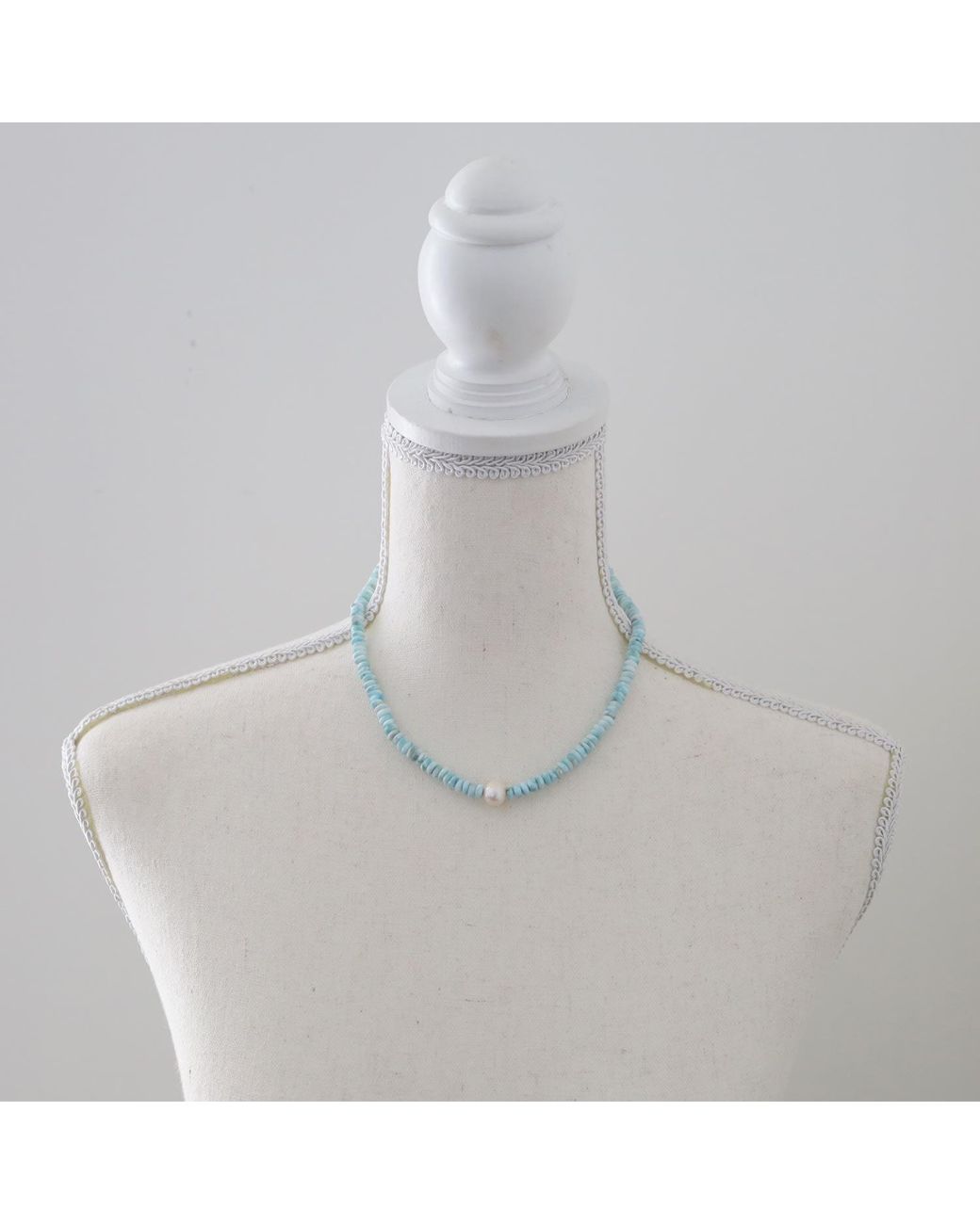 Shar Oke Blue Larimar & Freshwater Pearl Beaded Necklace