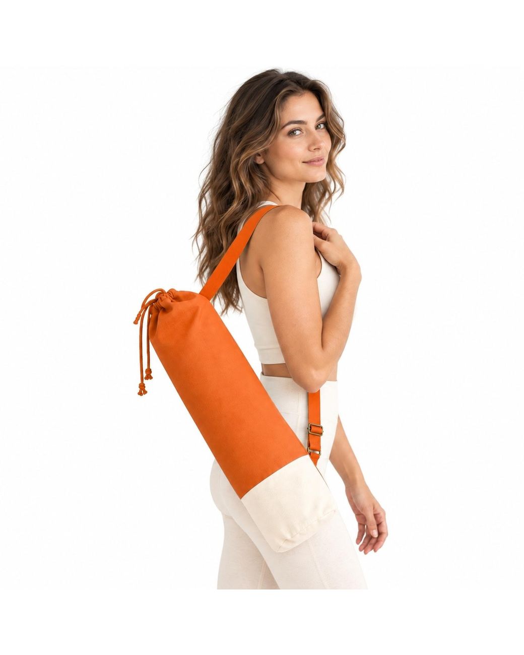 Kedgeree Design Orange Cotton Yoga Bag With Adjustable Strap