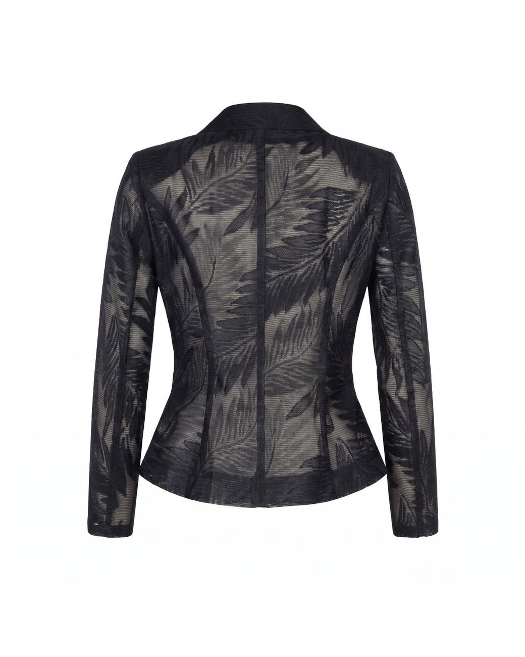 Modenaire Black Tailored Blazer With Sheer Lace Sleeves And Single Button Front