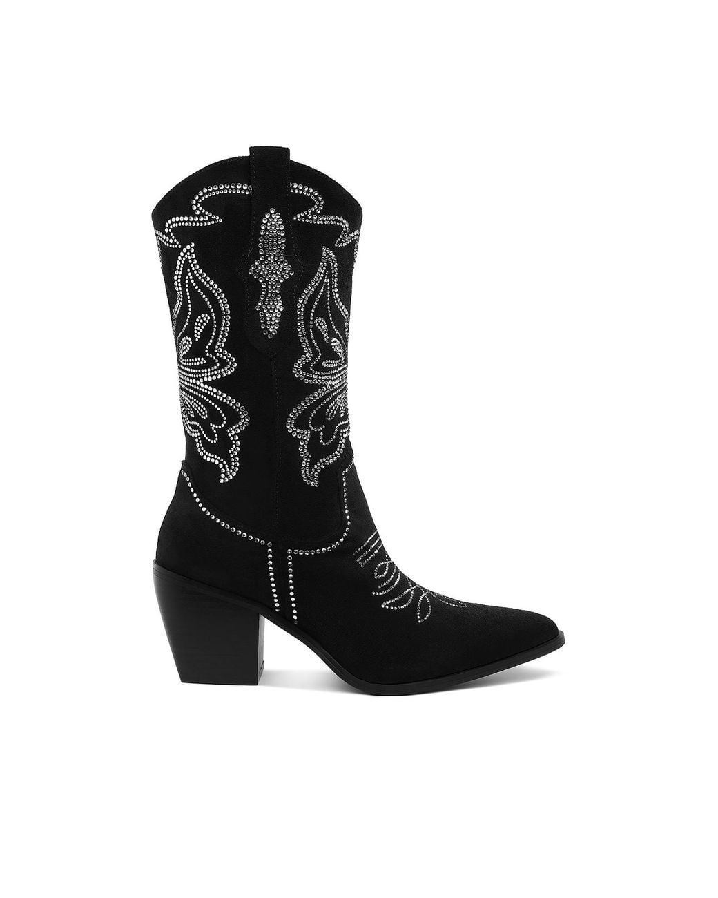 Rag & Co Black Latafa Rhinestones Embellished Cowboy Boots