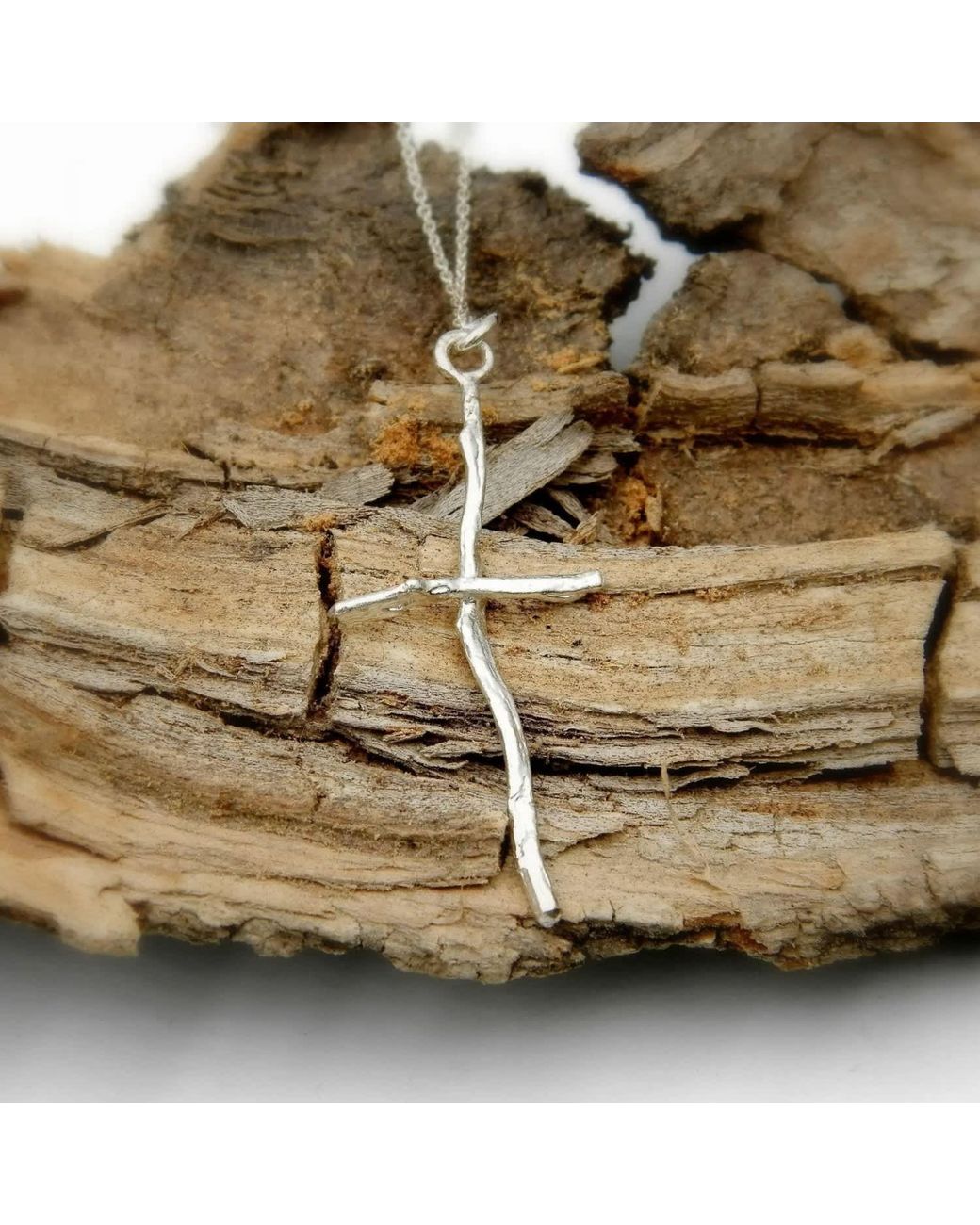 Mother Nature Jewelry Metallic Cross Branch Necklace, Handmade Tree Pendant