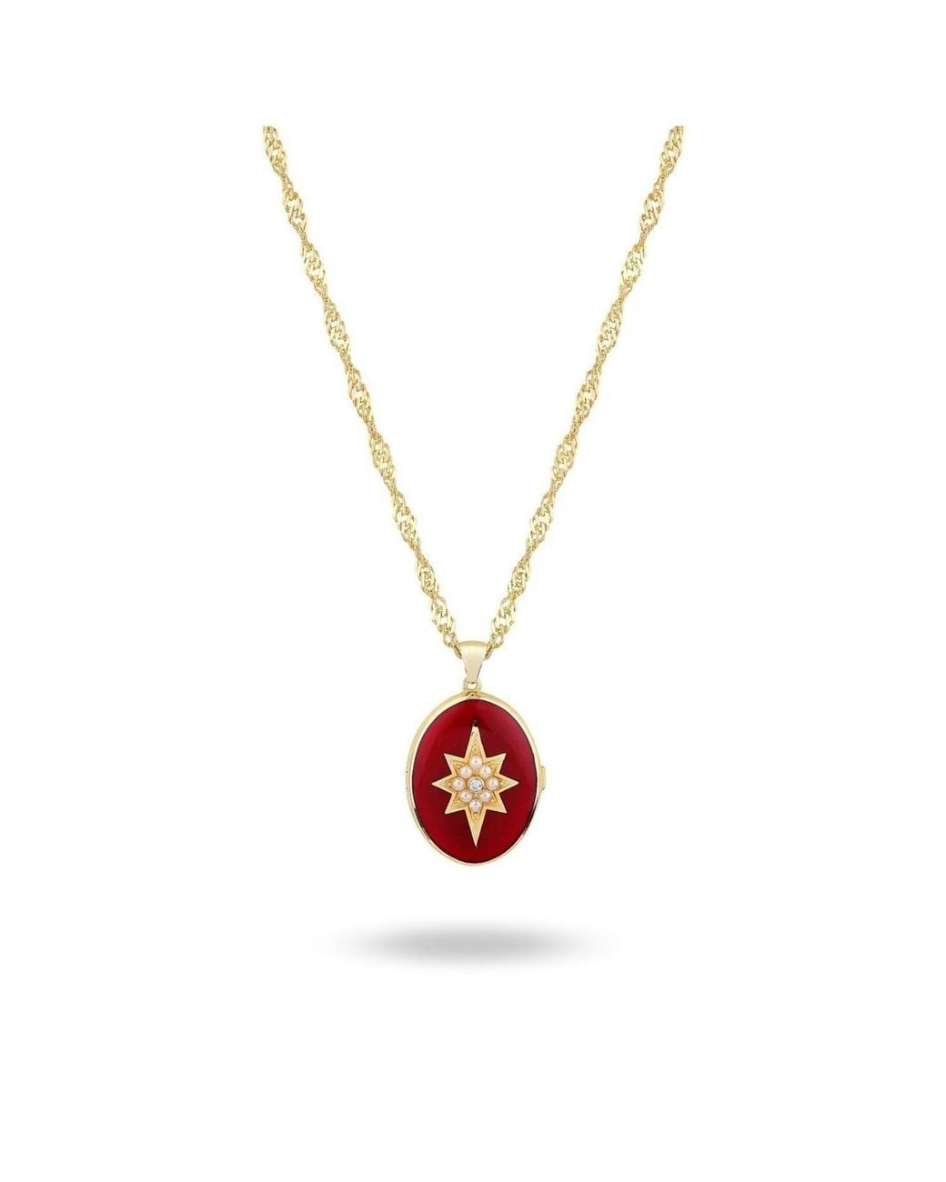 LINYA JEWELLERY White Clared Enamel Pole Star Locket Necklace