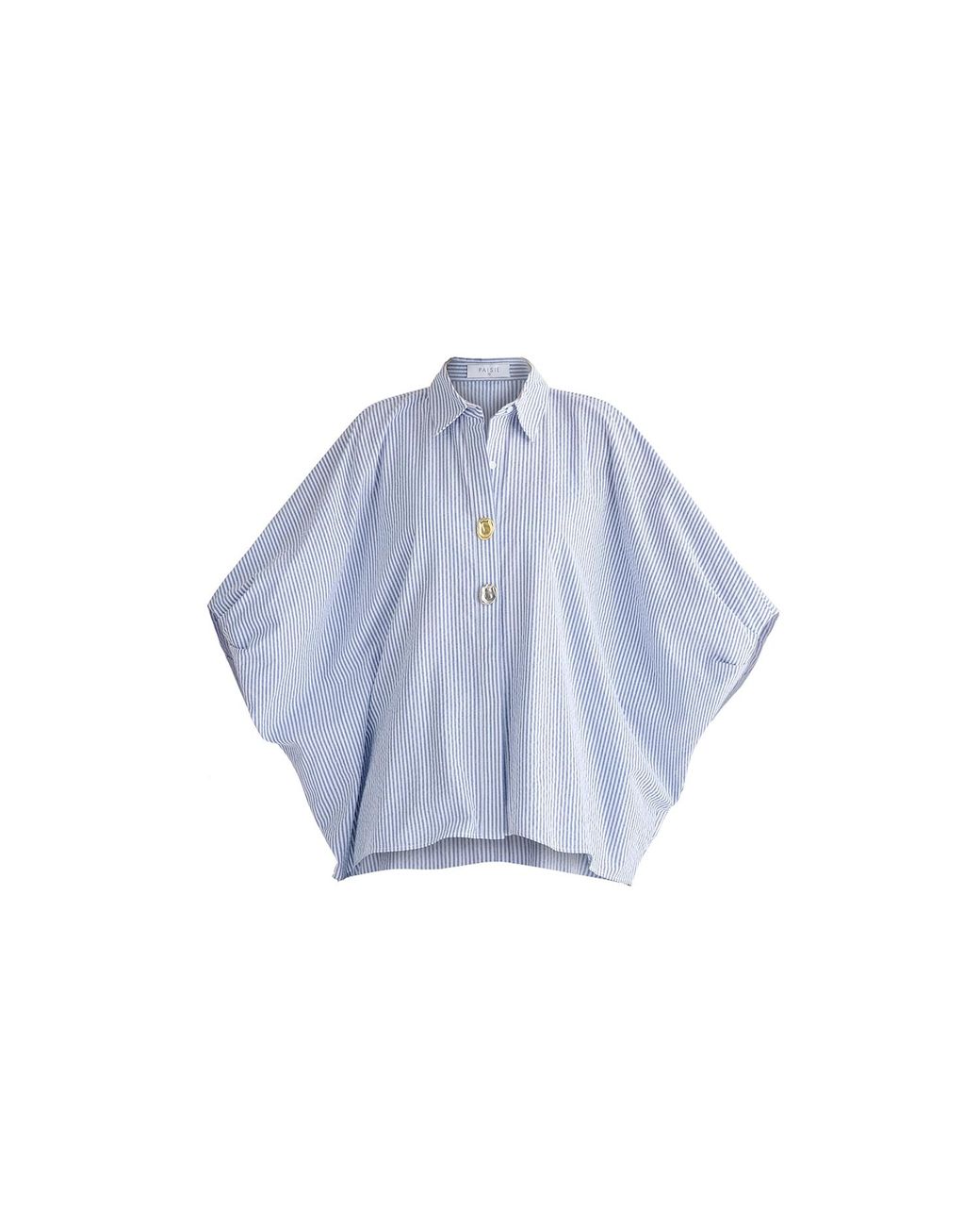 Paisie Blue Metallic Button Details Oversized Blouse