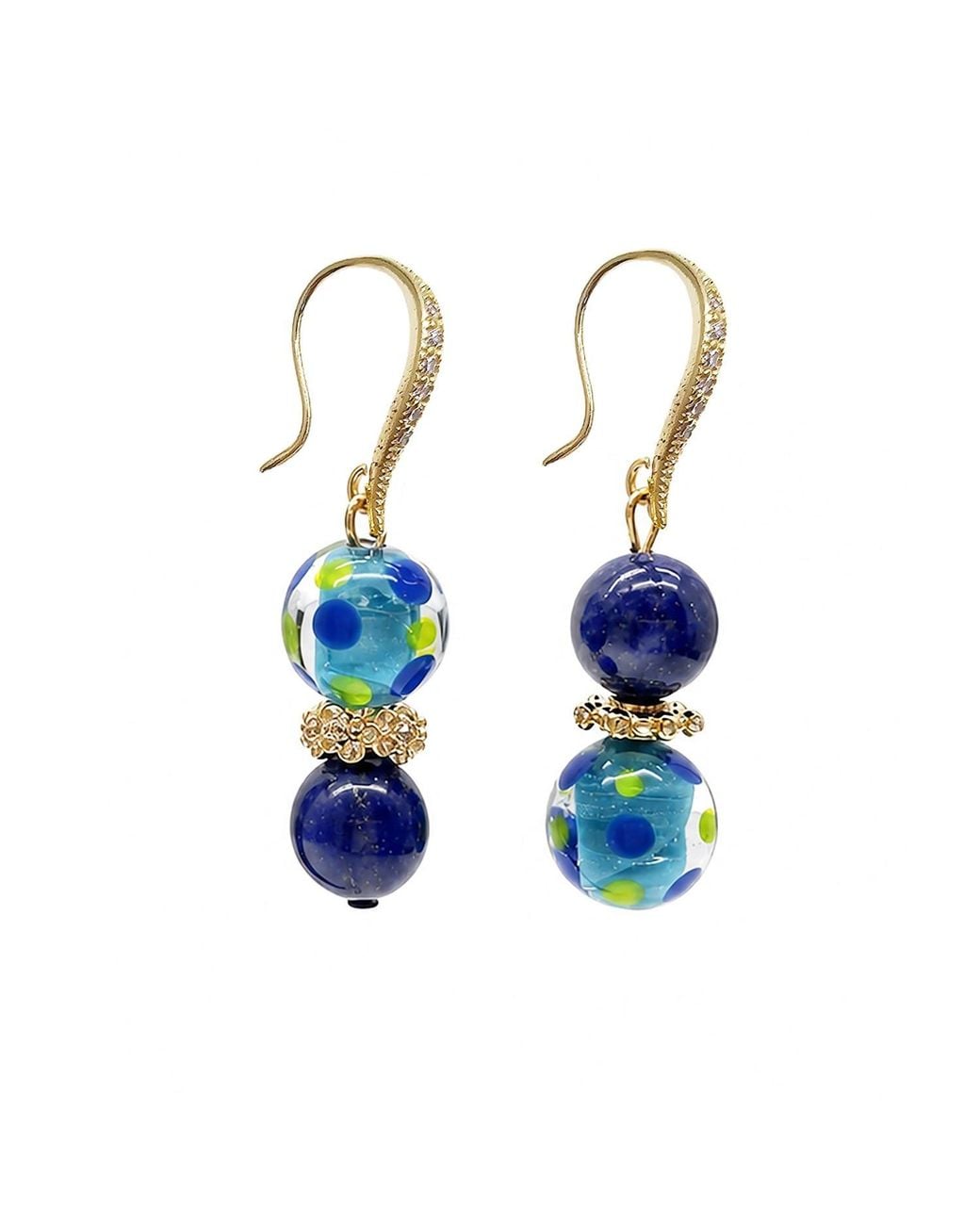 Farra Blue Lapis Lazuli And Colorful Glass Bead Hook Drop Earrings