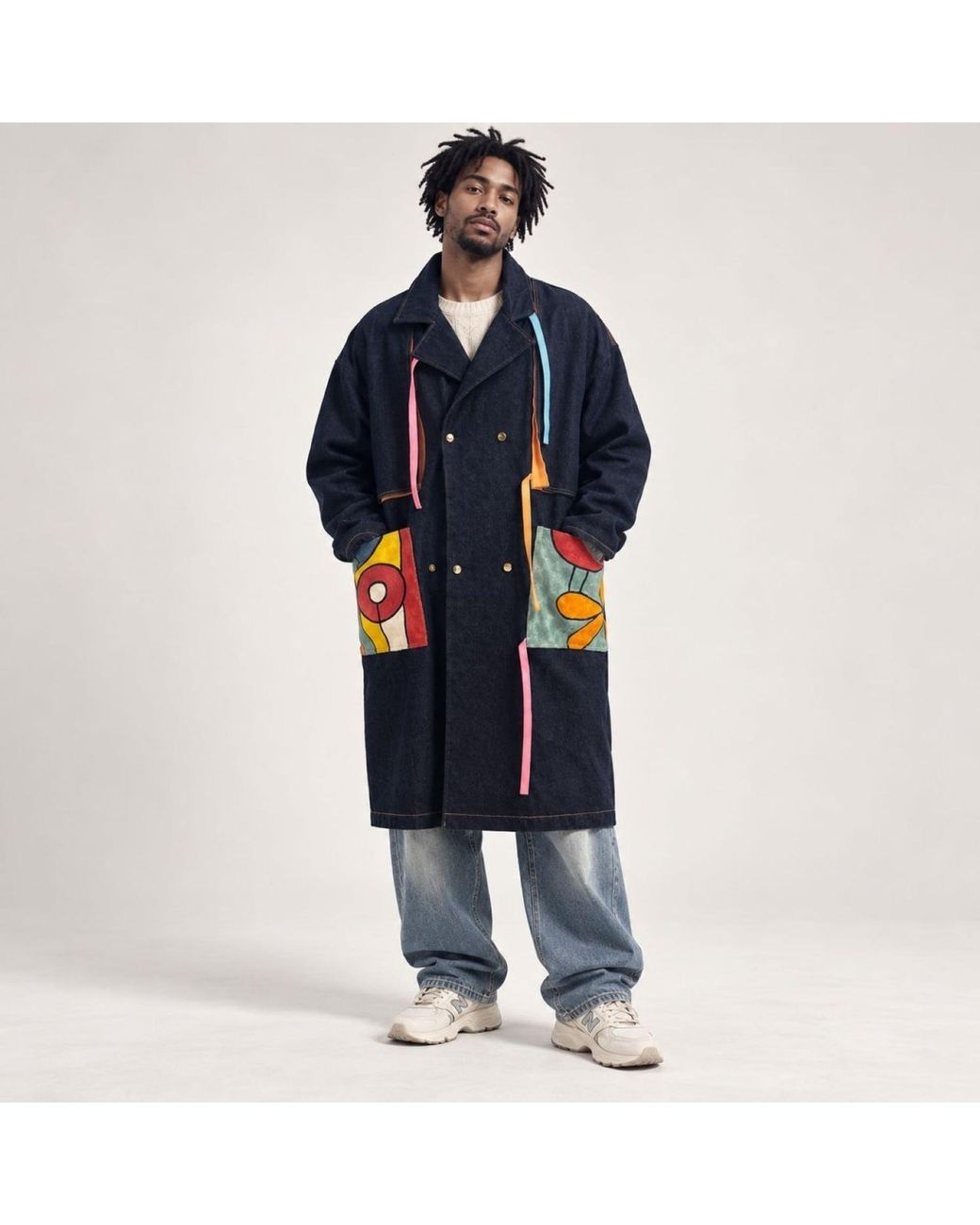 Zasta Studio Blue Denim Artwork Long Coat for men