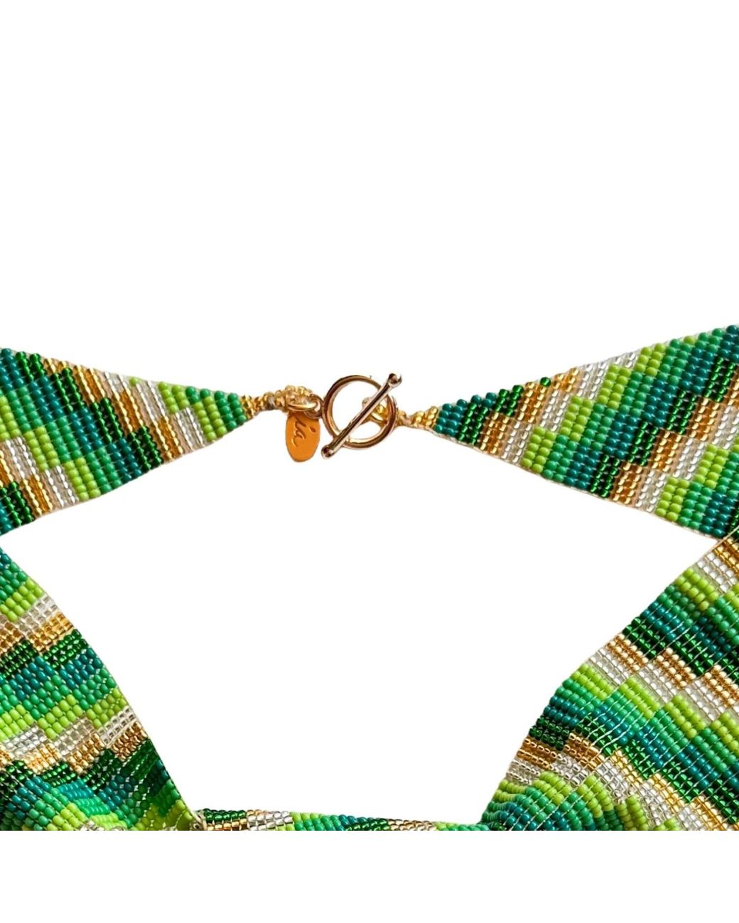 Iliana Arrazola Green Minimalist Deconstructed Necklace, Glass Beads, Beaded Jewelry