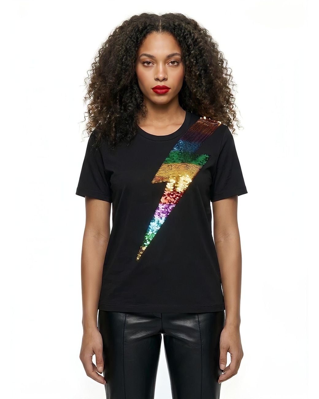 Any Old Iron Black Sequin Lightning T-Shirt