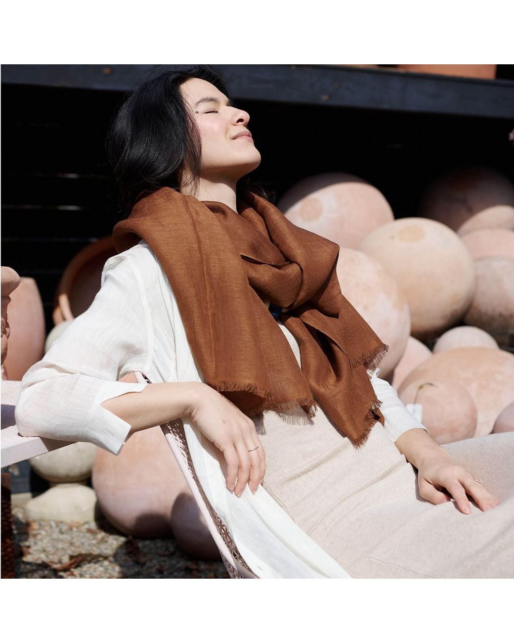 Variously Brown Coco Hand Woven Linen Silk Blend Scarf