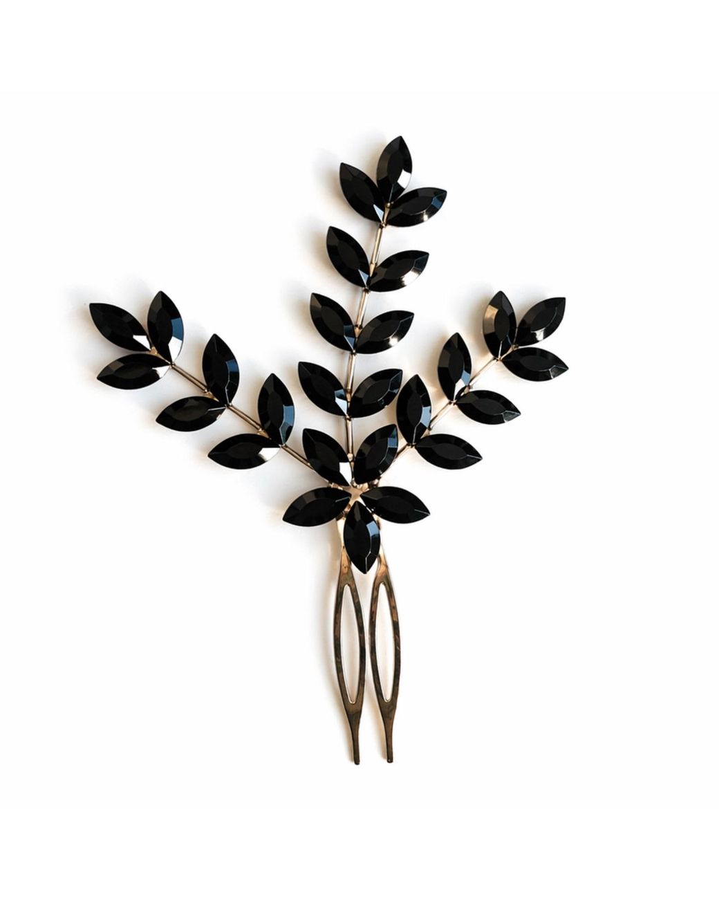 Nuvv Collection Black Crystal Leaf Hair Comb