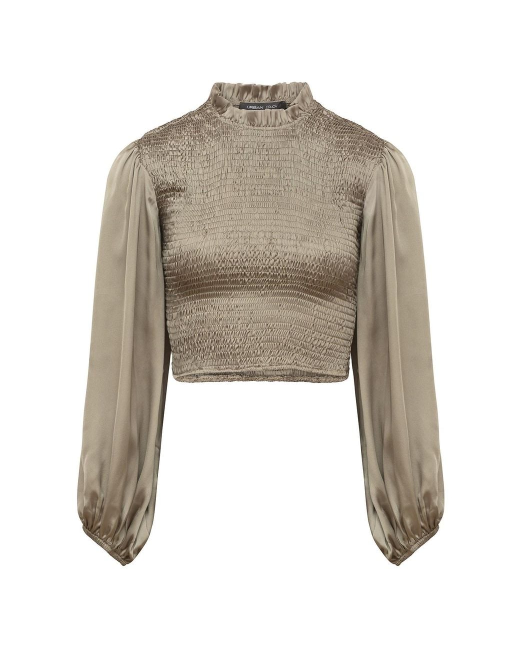 Urban Touch Gray Neutrals High Neck Bodycon Long Sleeve Top Khaki