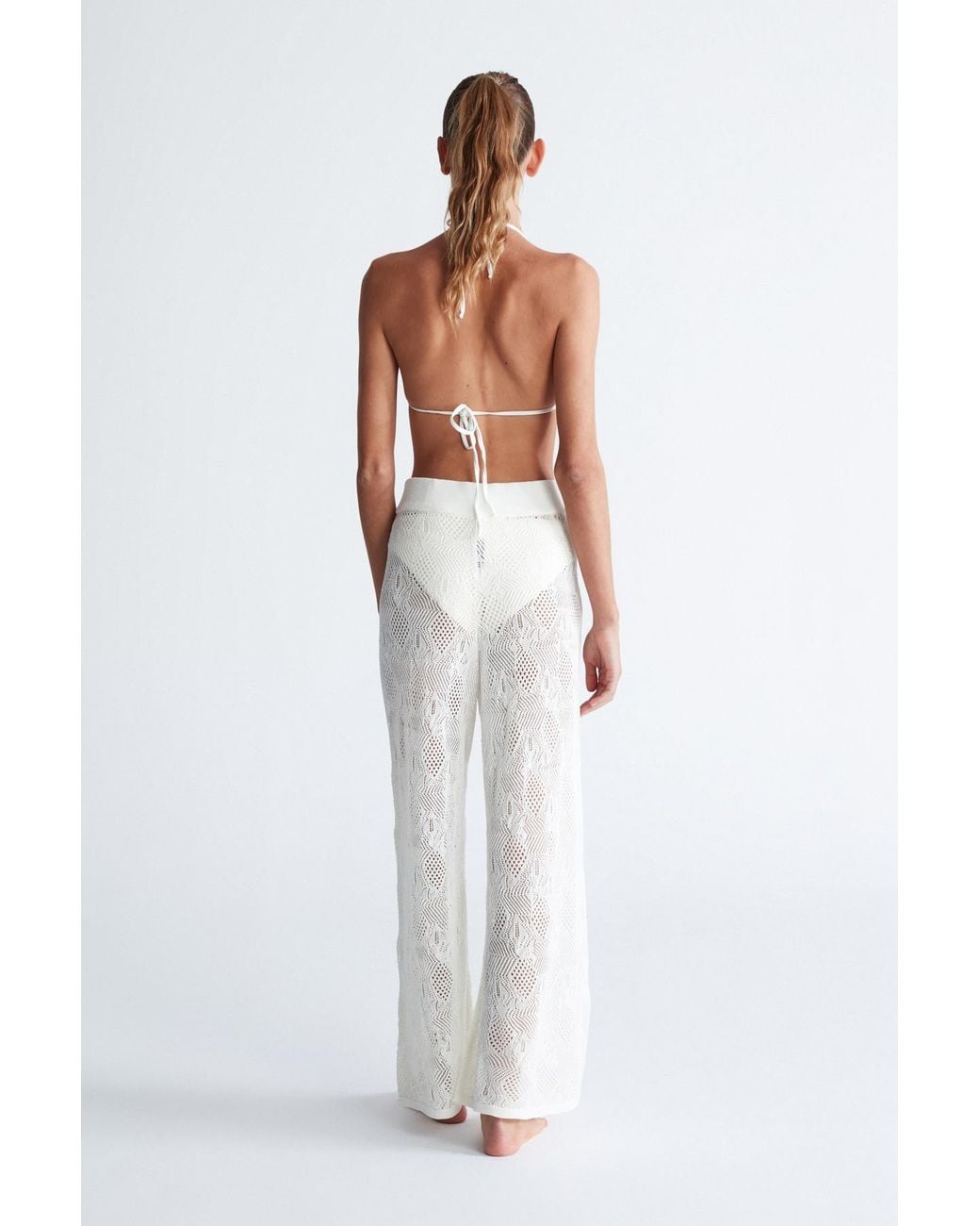 Peraluna White Emma Lace Knit Flared Trouser