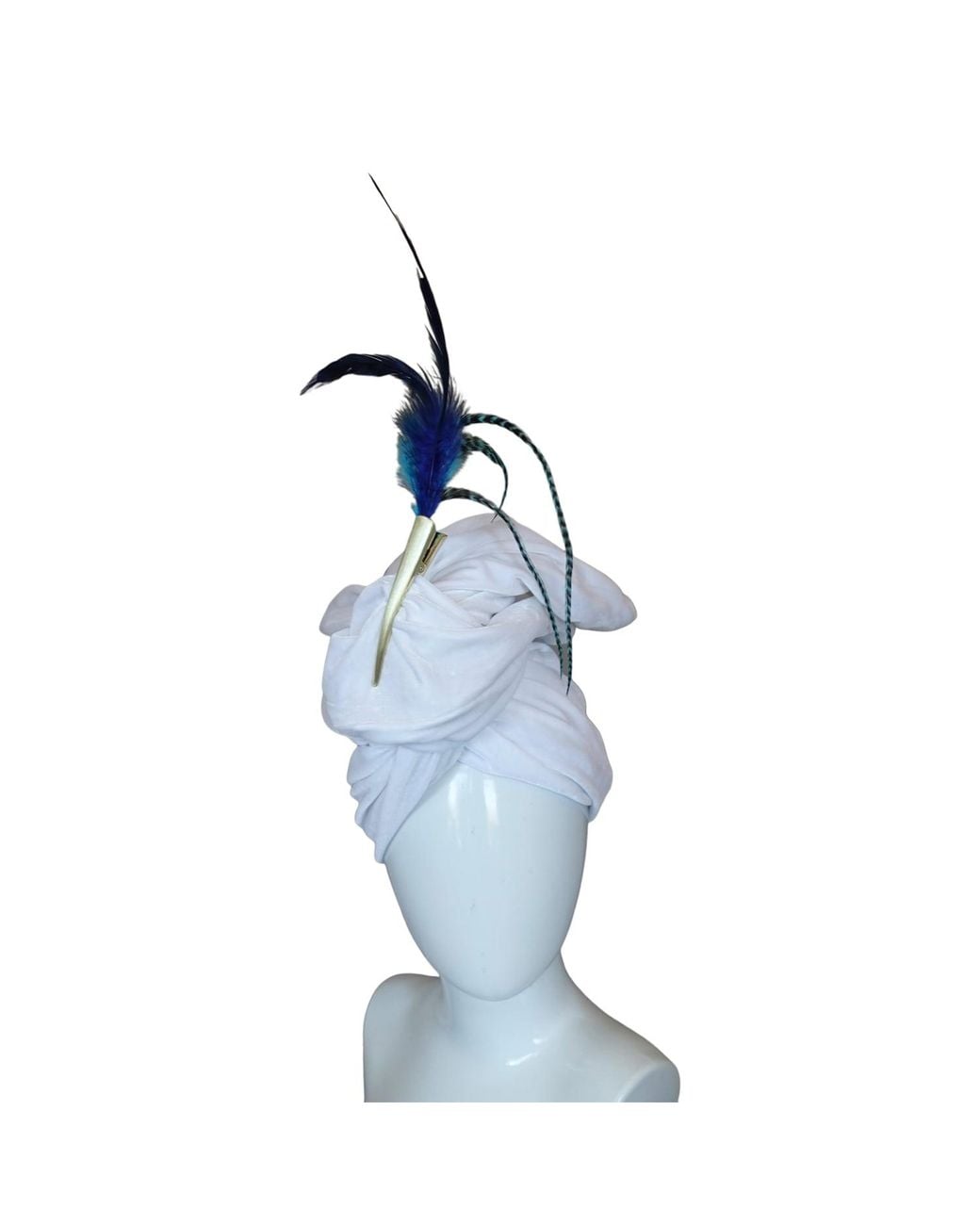 Romer Millinery Blue Feather Clip For Hats, Turbans, Hair, Lapel Xl