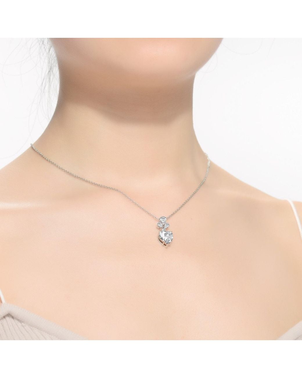 Genevive Jewelry Metallic Sterling Clear Cubic Zirconia Accent Heart Shaped Pendant Necklace