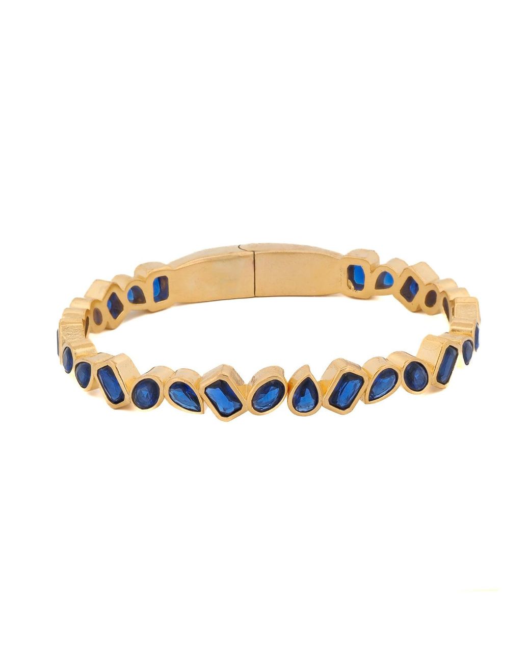 Ebru Jewelry Metallic Majestic Sapphire Stone Bangle Bracelet