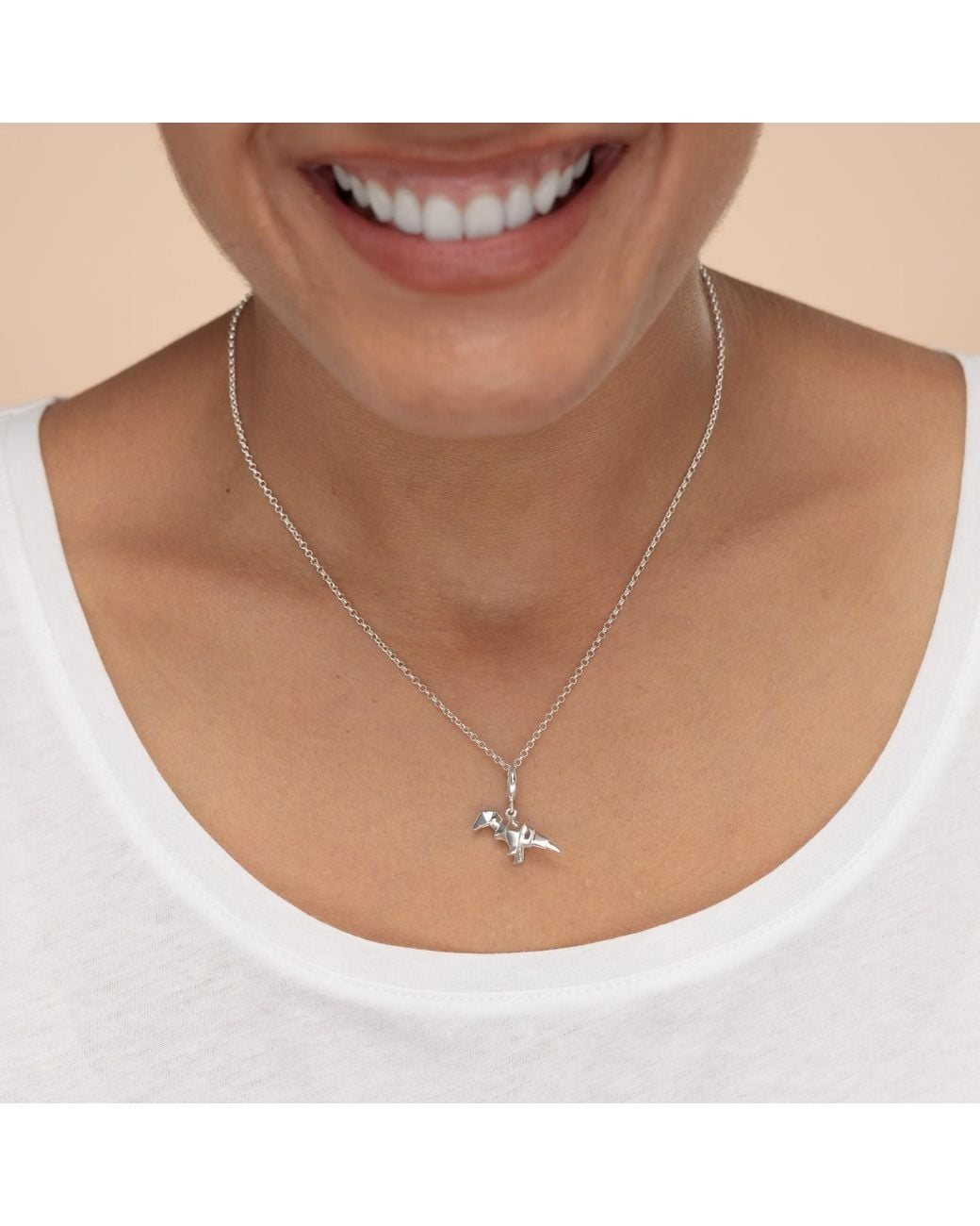 Lily Charmed Metallic Sterling Origami T-Rex Charm Necklace