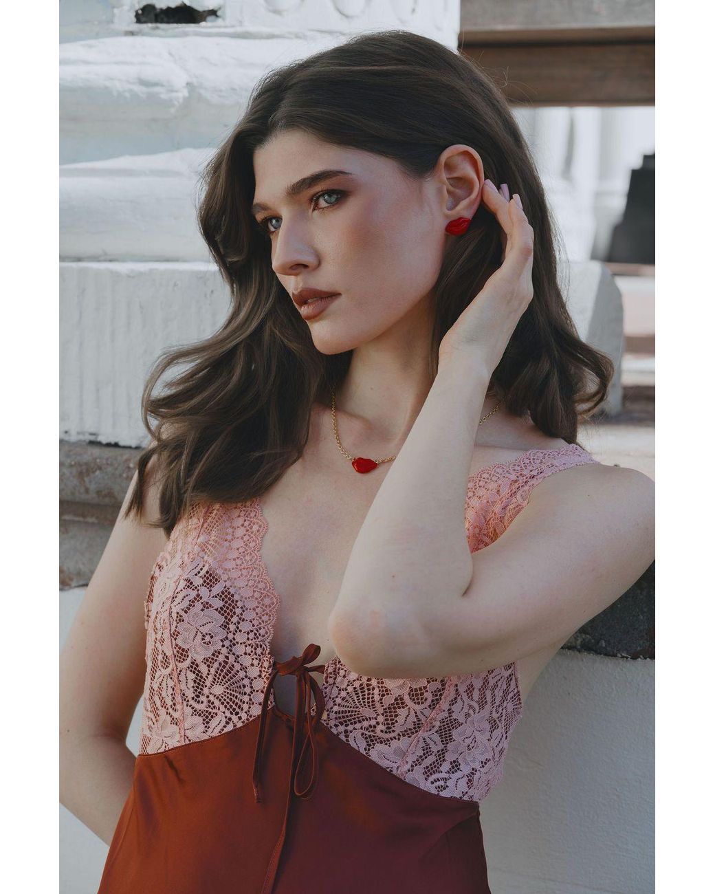 The Pink Reef Red Hand-Painted Kiss Kiss Lips Stud