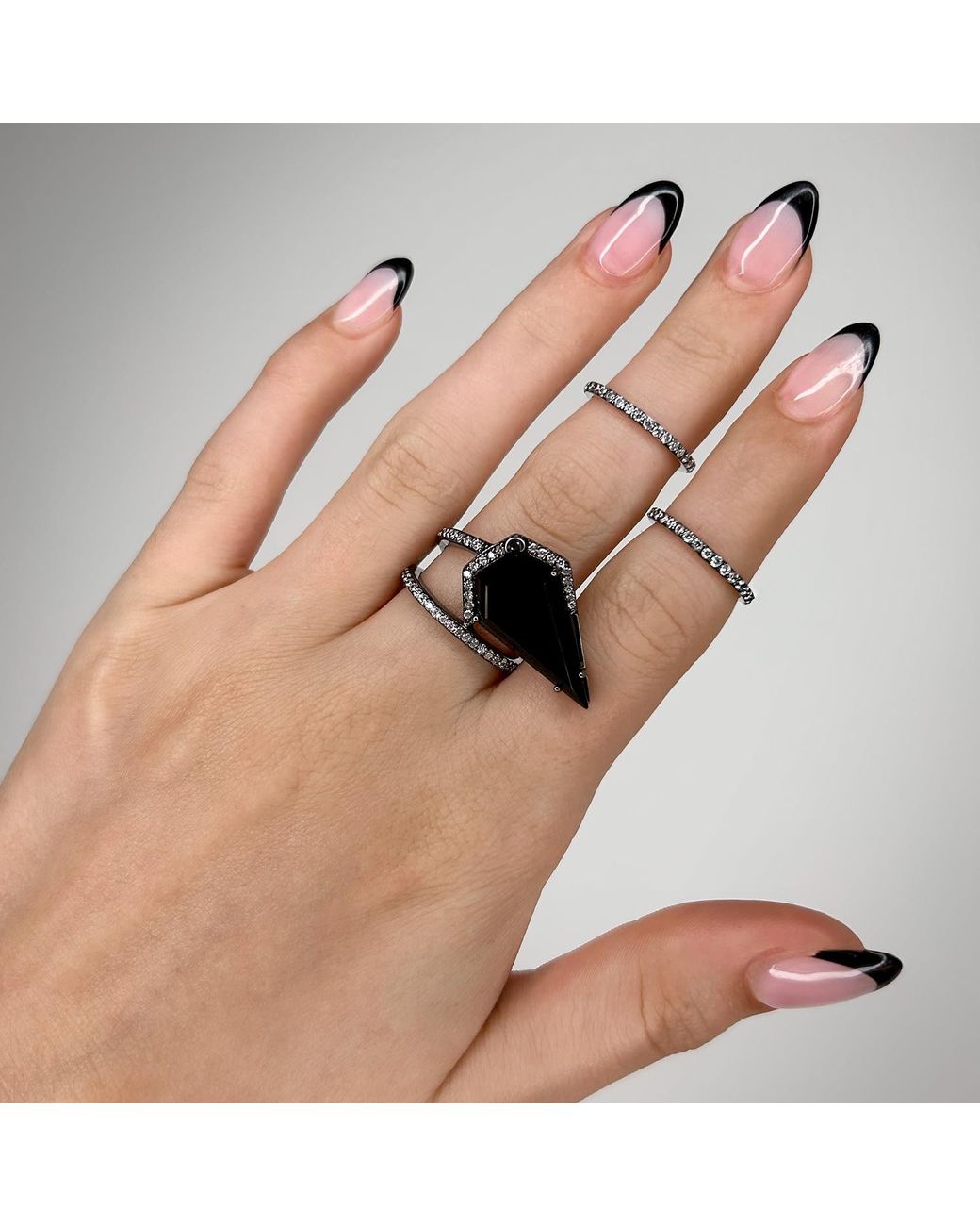 SALLY SKOUFIS Metallic Blade Ring With Natural Diamond & Made Cz Diamond Stimulant