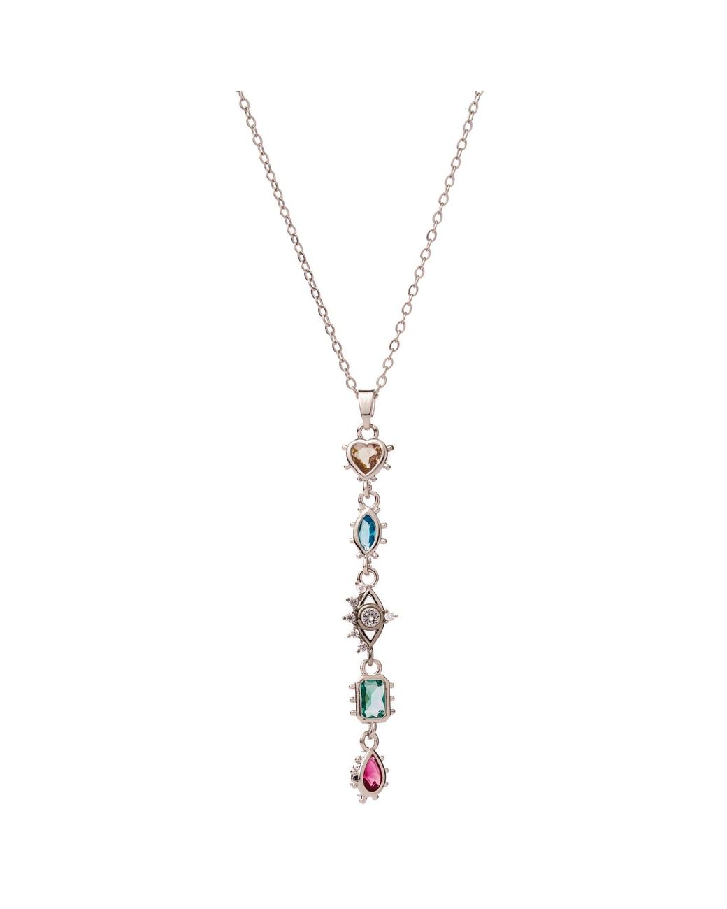 Ebru Jewelry Metallic Mystic Guardian Heart & Evil Eye Y-Drop Necklace
