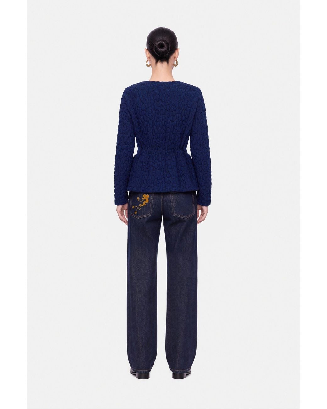 Nocturne Blue Textured Knit Peplum Cardigan