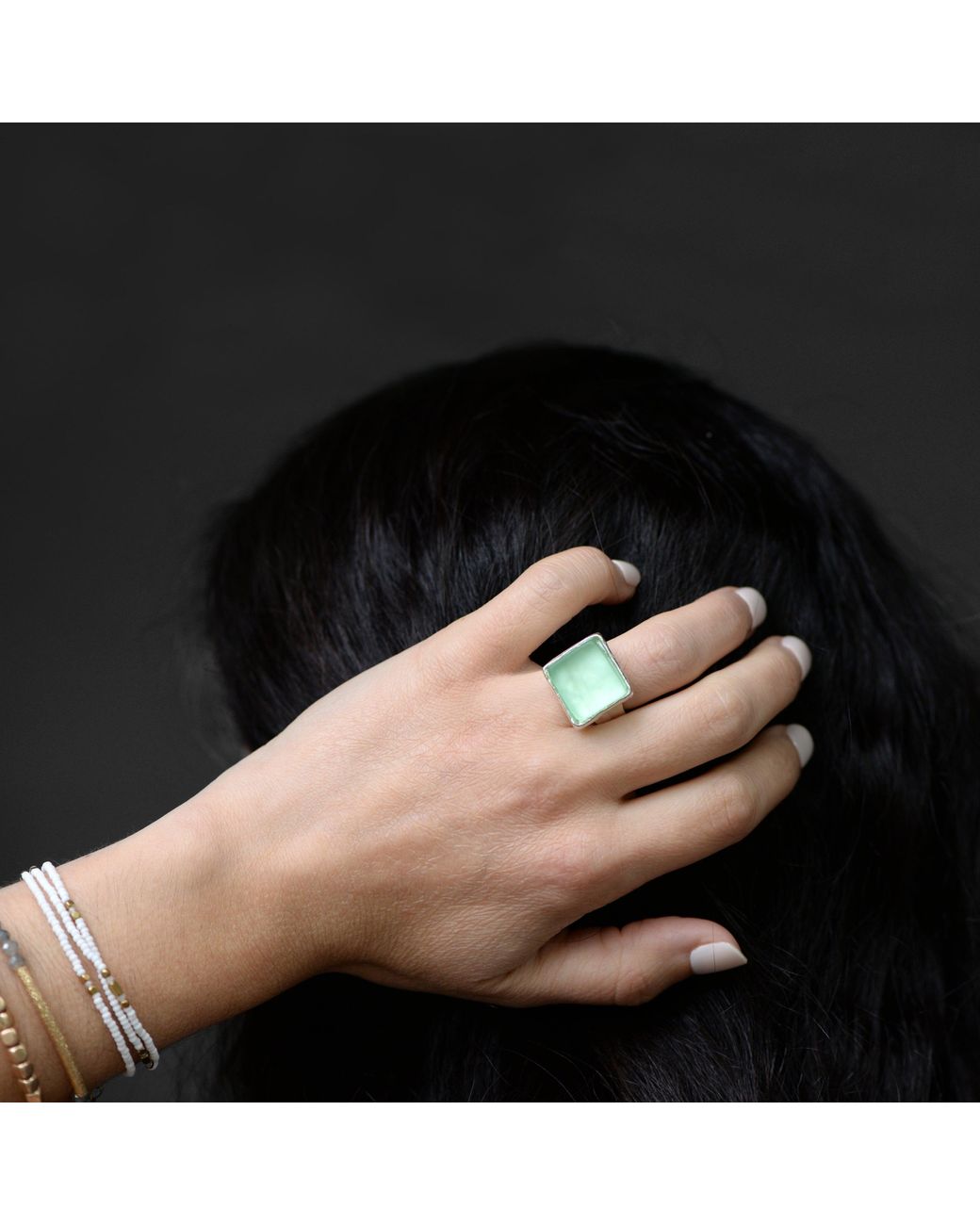 Smart Glass Jewelry Green Recycled Bottle Glass Cube Ring Antique Clear