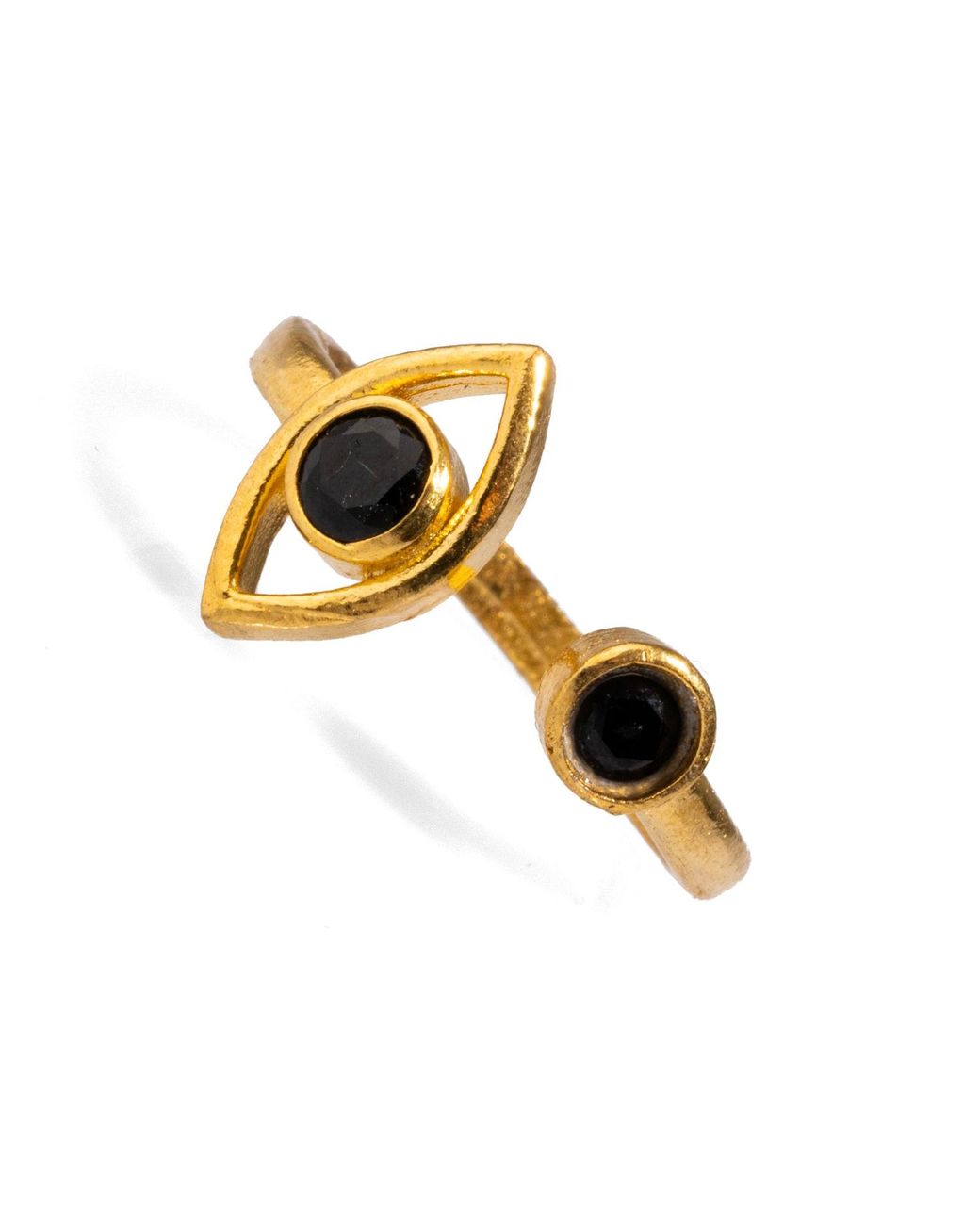 Ebru Jewelry Metallic Spiritual Eye Onyx Stone & Dainty Stackable Ring