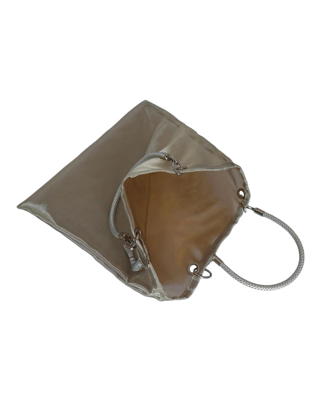 Romer Millinery Gray Metallic Mesh Beach Tote With Fish Charm
