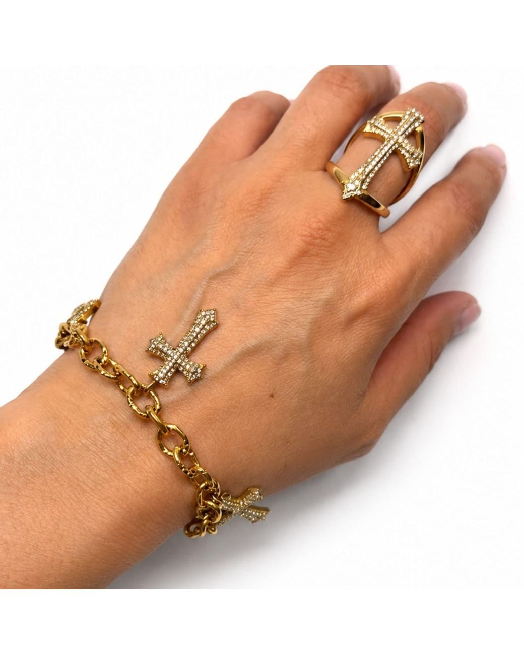 Jagged Halo Jewelry Metallic Trinity Cross Charm Bracelet Plated