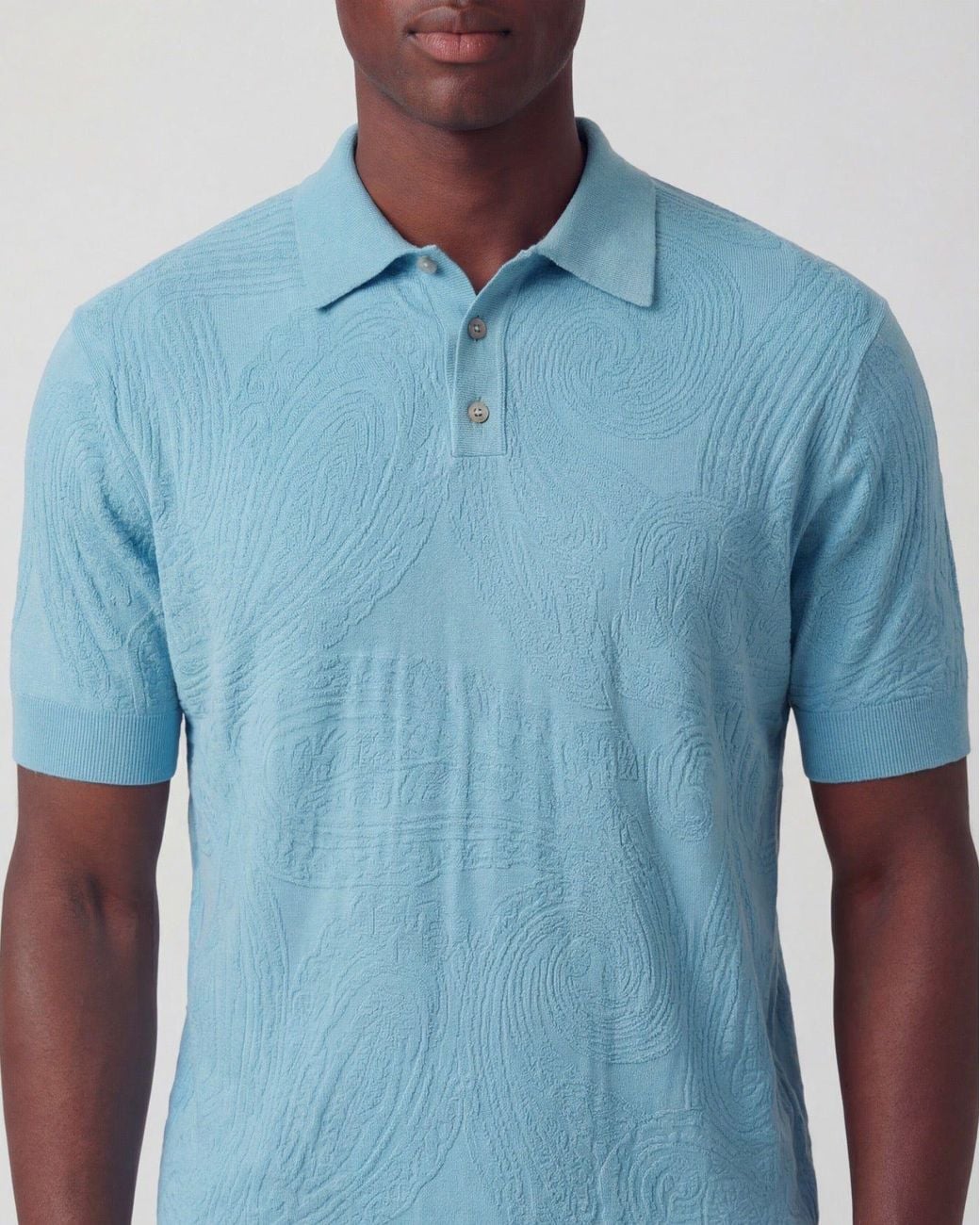 Lords of Harlech Blue Peterson Jacquard Linen Cotton Polo for men