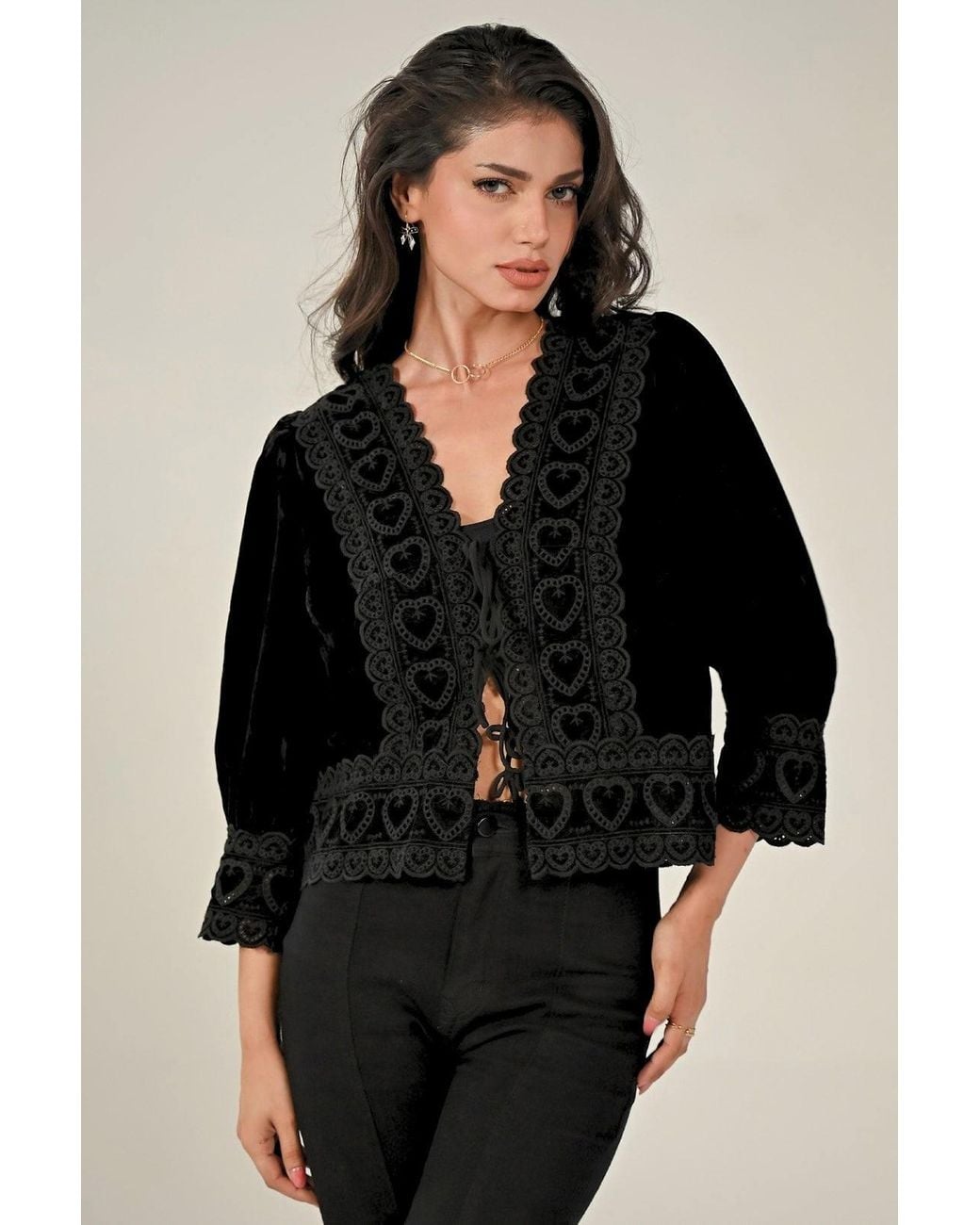 Rose & Nancy Black Florence Emboidered Velvet Jacket for men