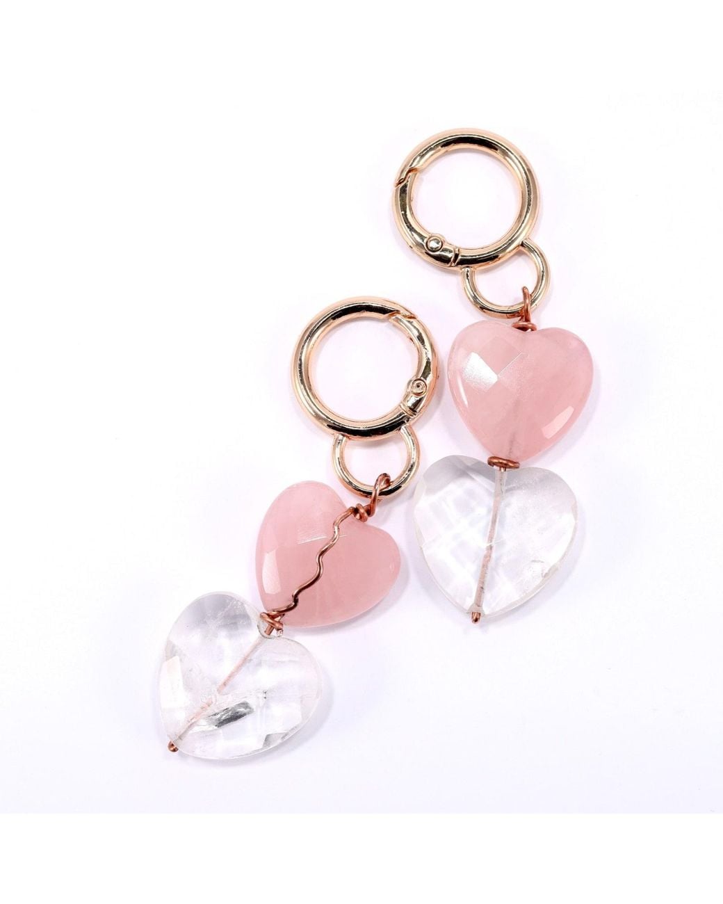 Mineralgems•Studio Pink Rose Quartz & Clear Quartz Bag Charm