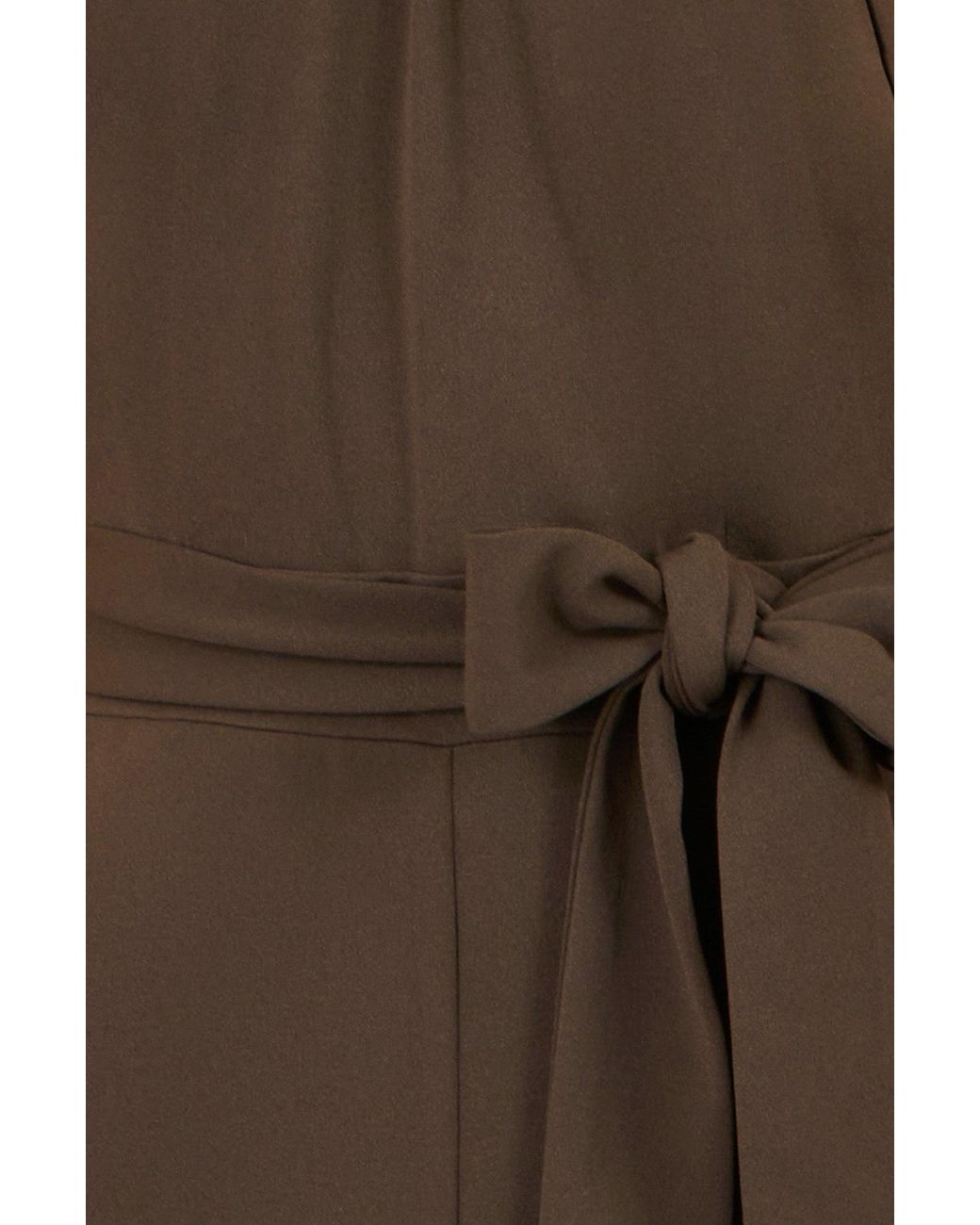 Yumi' Brown Cross Over Halter Neck Jumpsuit