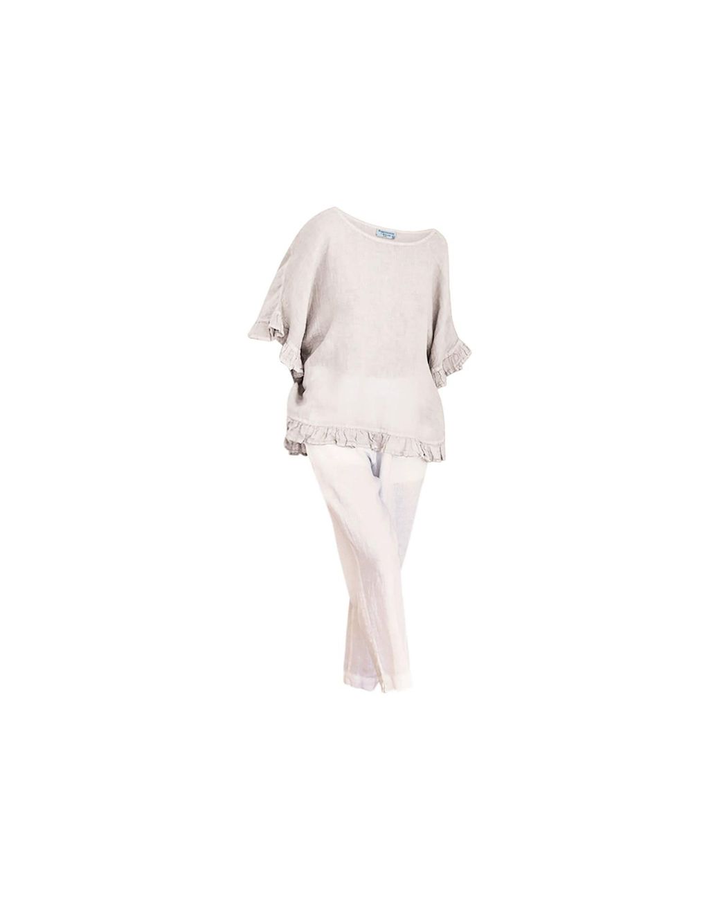 Haris Cotton White Linen Gauze Blouse With Ruffles