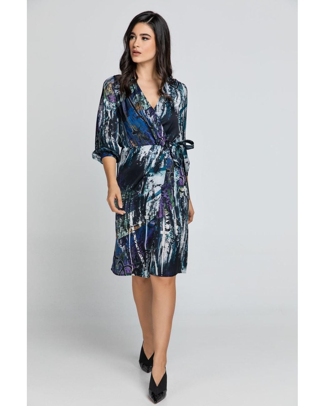 Conquista Blue Print Wrap Dress