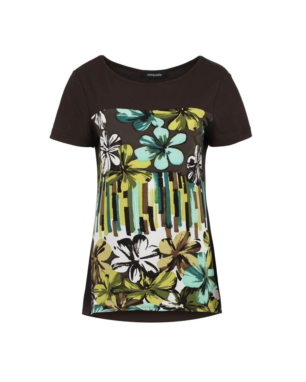Conquista Black Tropical Floral Print Longline Top