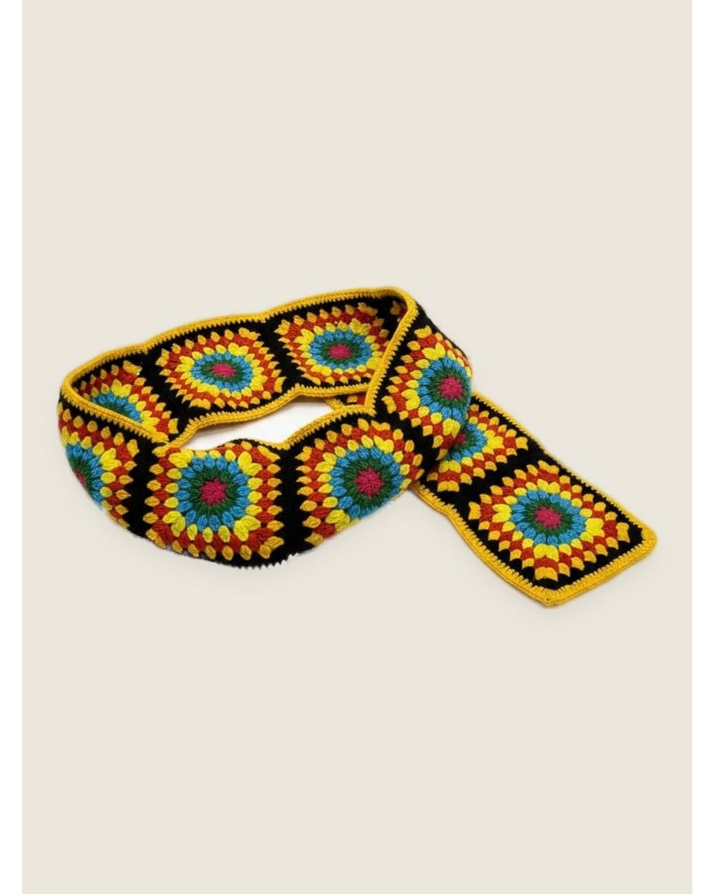 Ana Chic Yellow Sunburst Granny Square Handmade Crochet Scarf