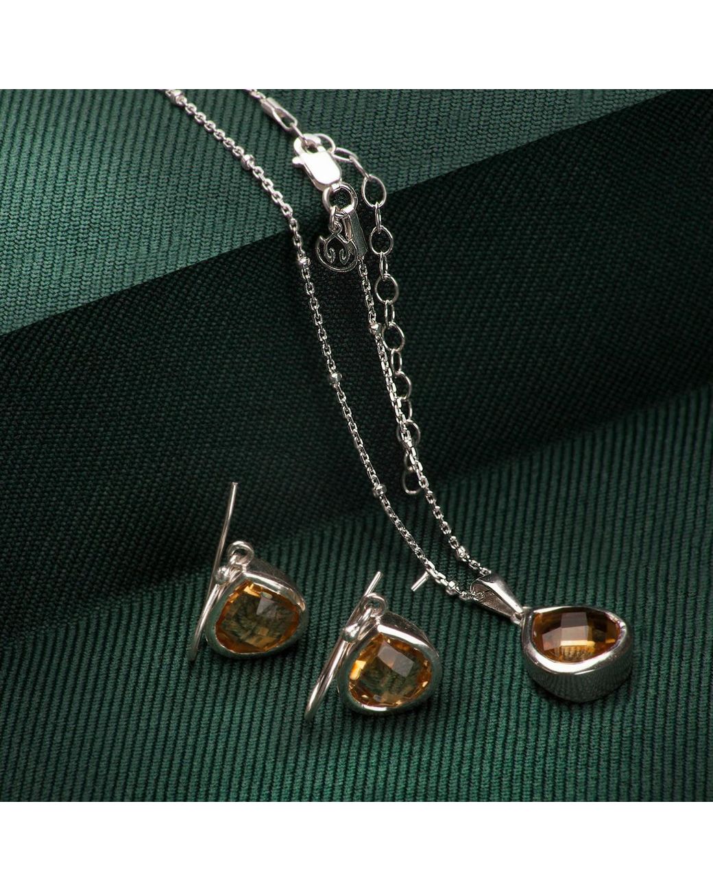 The Jewellery Store London Metallic Sterling Pear Shaped Citrine Jewellery Set