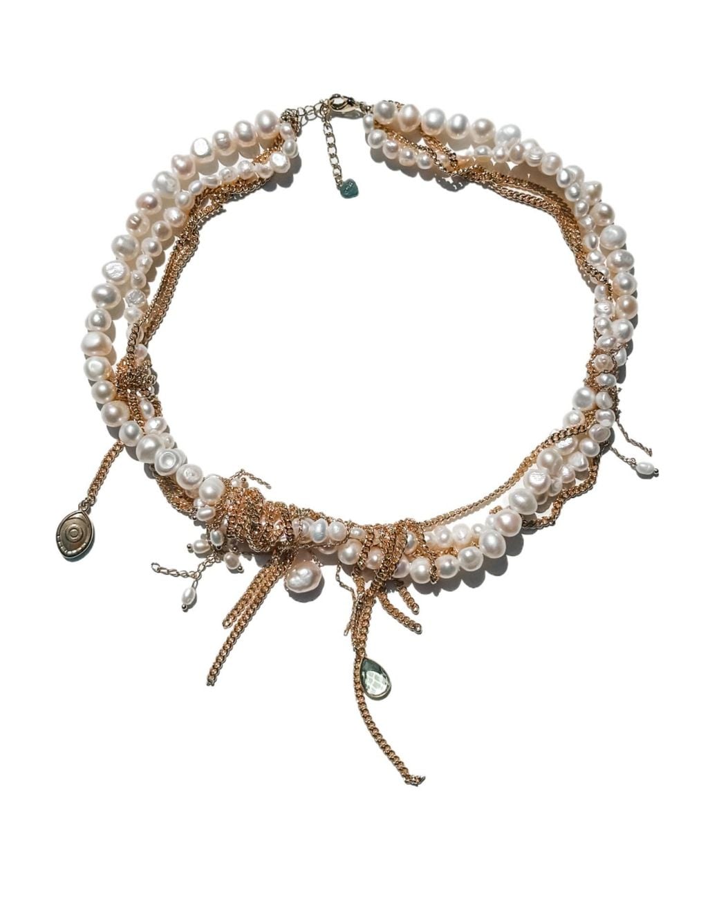 Babaloo Metallic Neutrals Undone Pearl And Chain Necklace