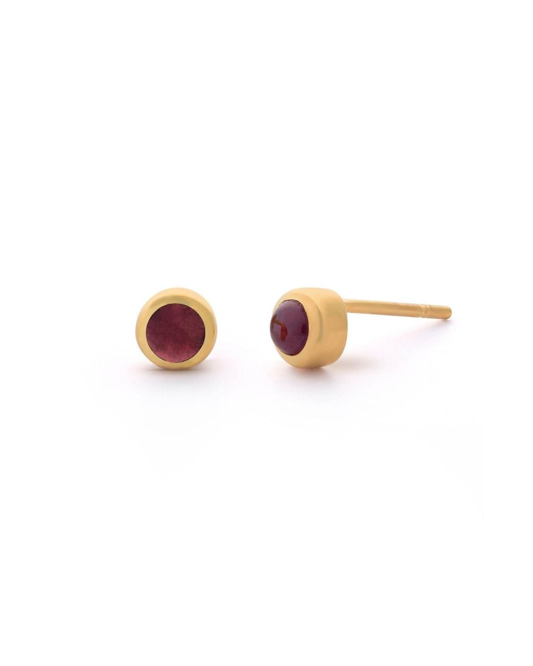 Nellou Jewellery Pink Garnet Mini Gem Dot January Birthstone Earrings Plated Sterling