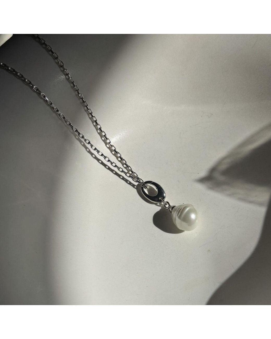 Emma Holland Jewellery Metallic Baroque Pearl & Platinum Charm Necklace