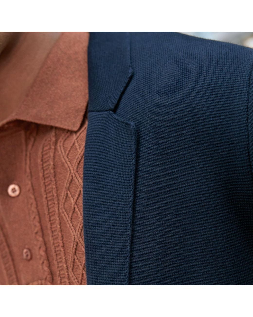 Paul James Knitwear Blue Cotton Deconstructed Knitted Gabriel Blazer for men
