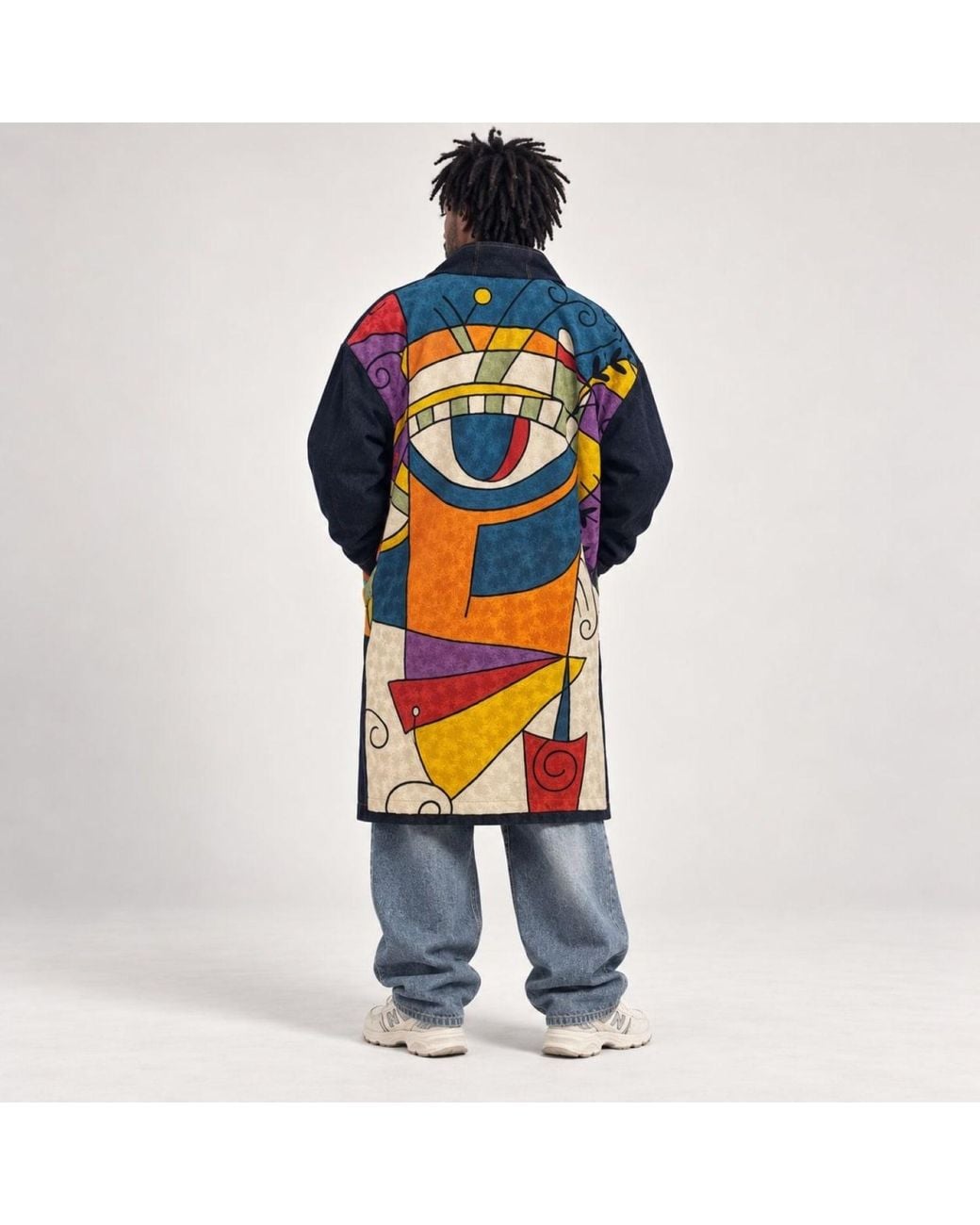 Zasta Studio Blue Denim Artwork Long Coat for men