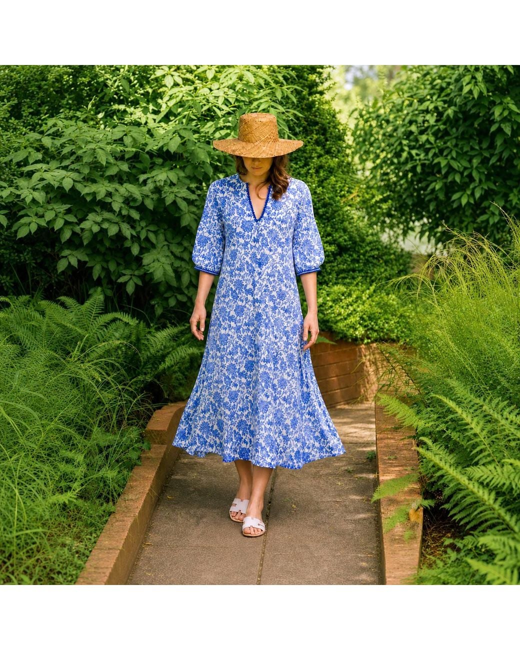 Kaminee Blue Floral Cotton Dress